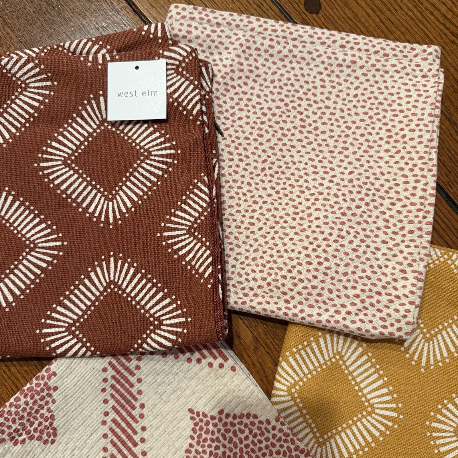 NEW West Elm (Set 4) Red Yellow Geometric Boho Throw Pillow Cover Shams 20 x 20