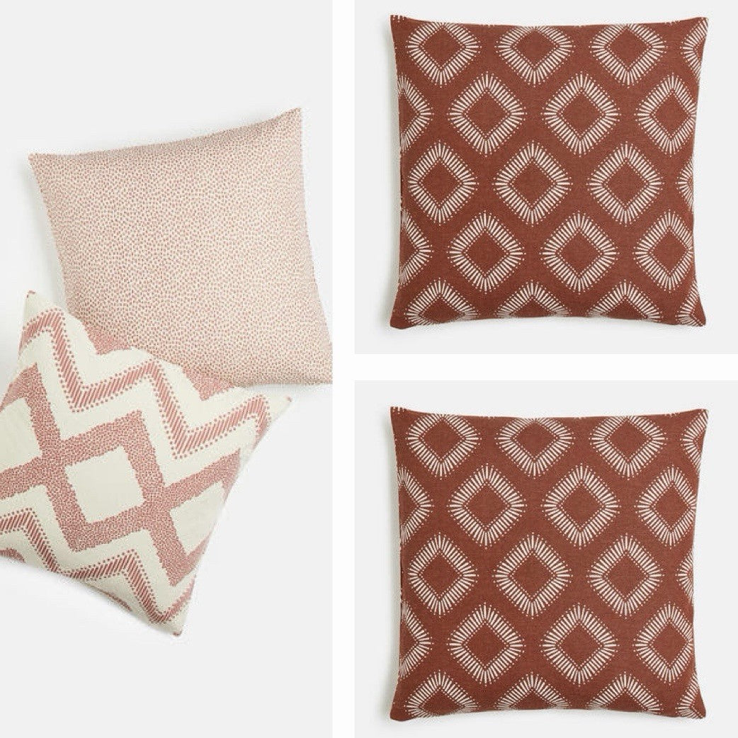 NEW West Elm (Set 4) Red & White Geometric Boho Throw Pillow Cover Shams 20 x 20