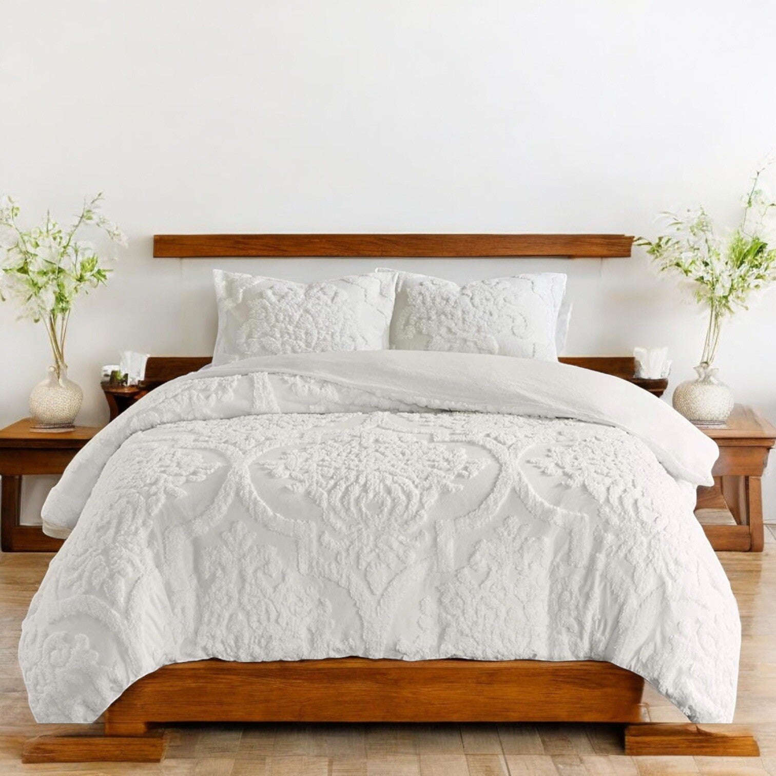 NEW Anthropologie White Queen Chenille Damask Comforter Bedding Blanket Sham Set