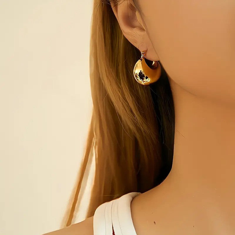 NEW Anthropologie Gold Plated Boho Chunky Hoop Dangle Snap Back Earrings Jewelry