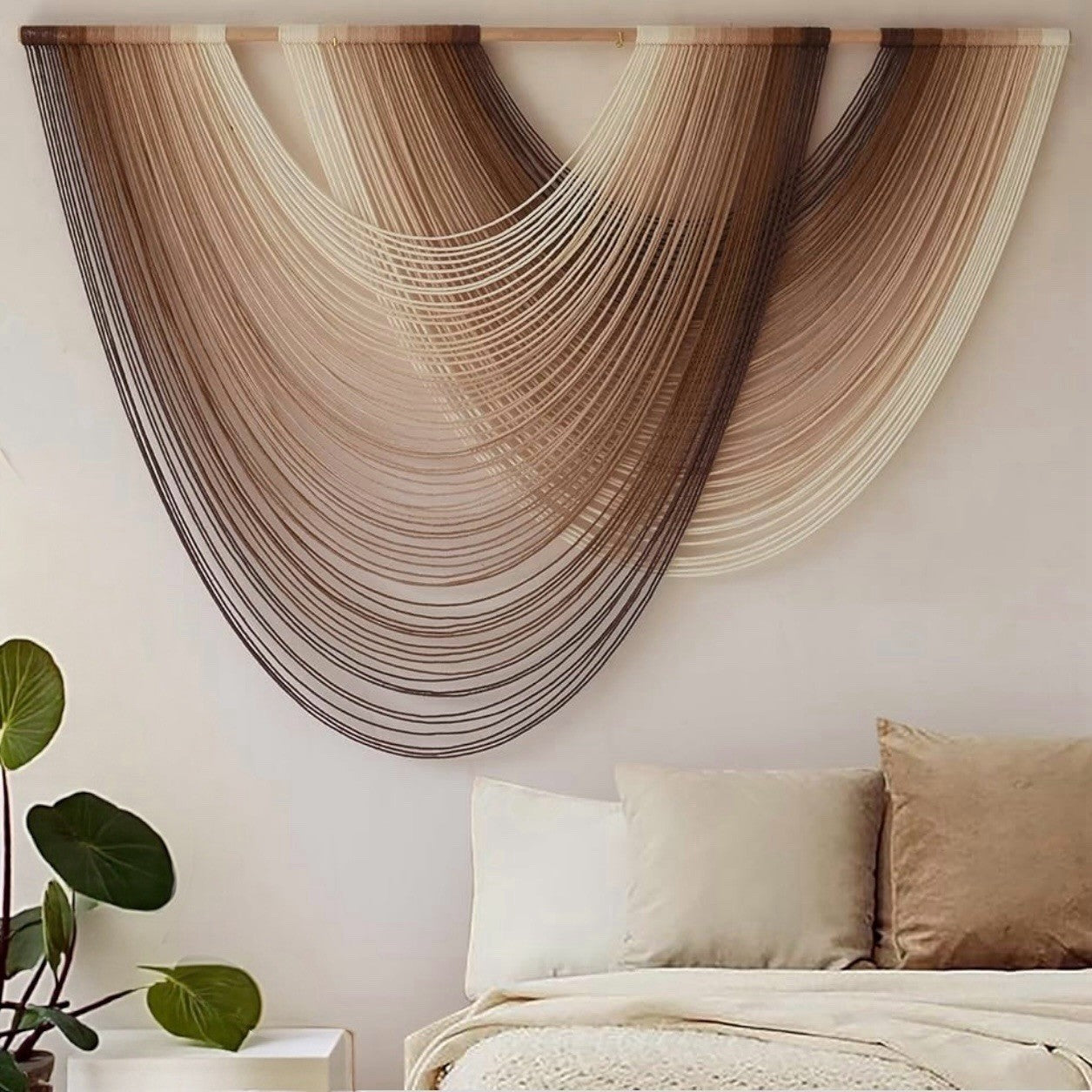 NEW Anthropologie XL Boho Tapestry Macrame Brown Dyed Yarn Wall Hanging 57 x 40