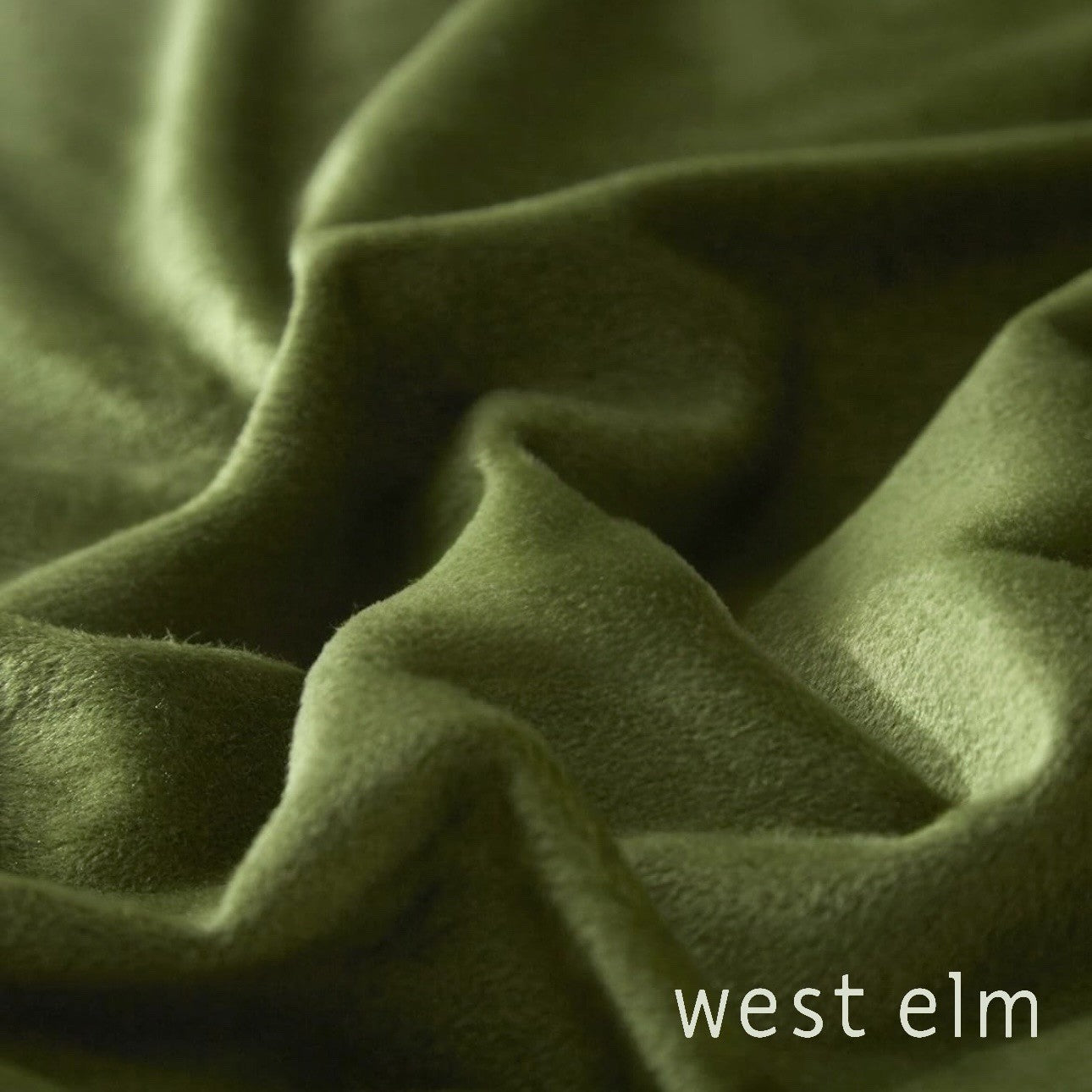 NEW West Elm Dark Green Lux Velvet Flannel Queen / King Duvet Bedding & Sham Set