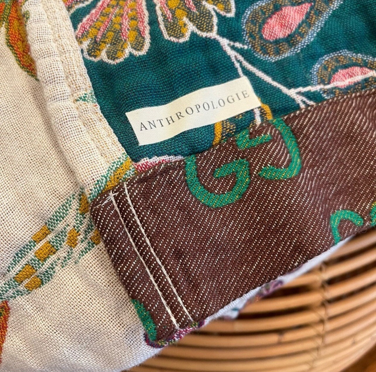 NEW Anthropologie Boho Floral Reversible Queen Blanket Bedspread Quilt 90" x 98"