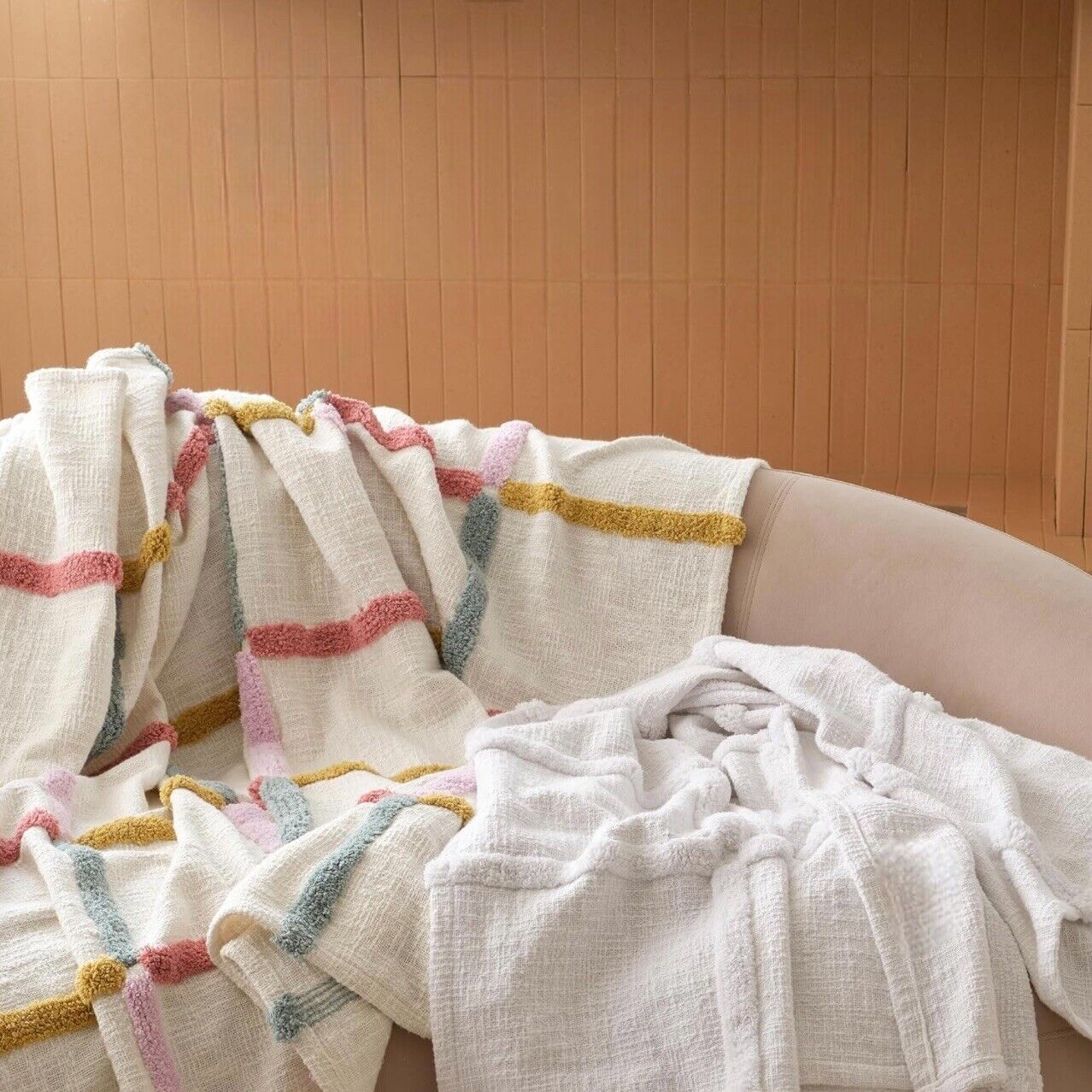 NEW Anthropologie Boho Stripe Tassel Throw Blanket Bedspread Quilt - 50" x 60"