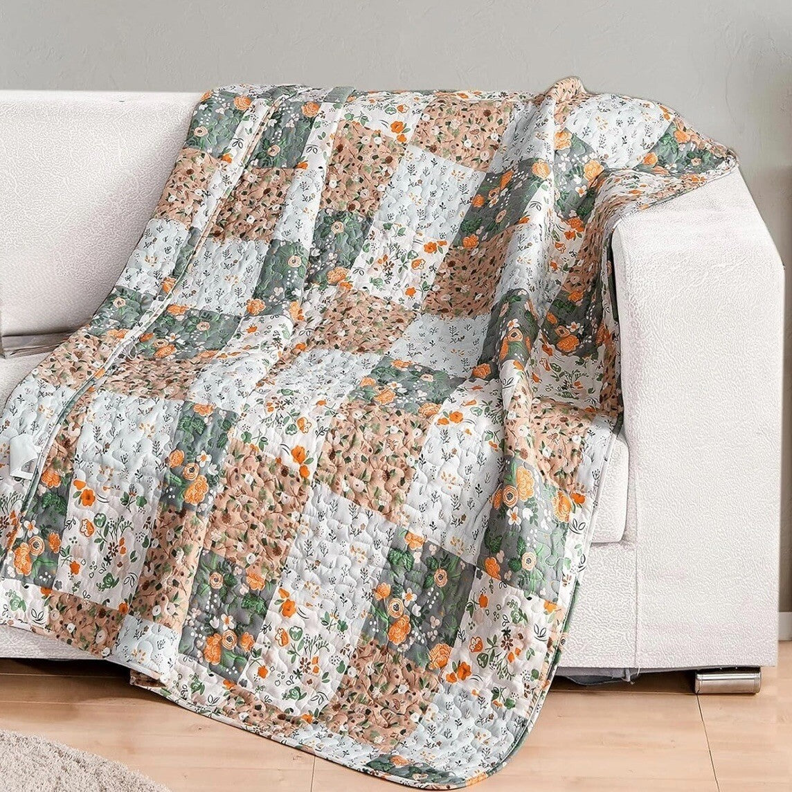 NEW Boho Multicolor Floral Pastel Knit Throw Blanket Patchwork Quilt 50" x 60"