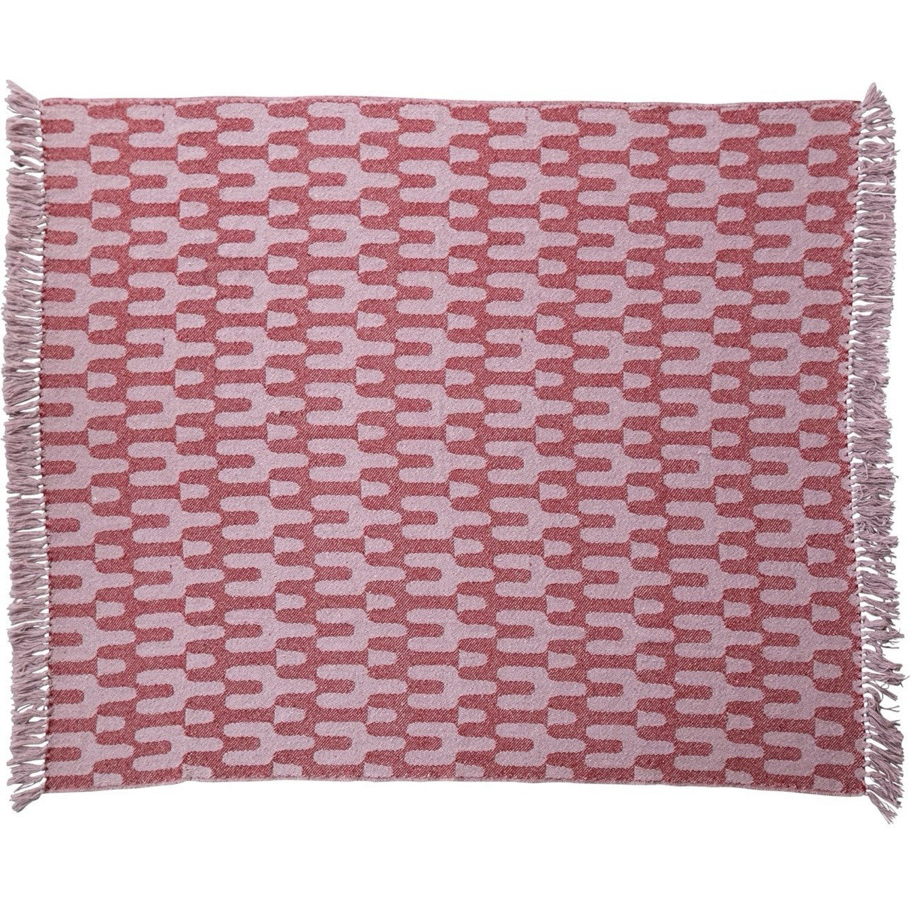 NEW Anthropologie Pink Abstract Cotton Boho Tassel Fringe Throw Blanket 50 x 60