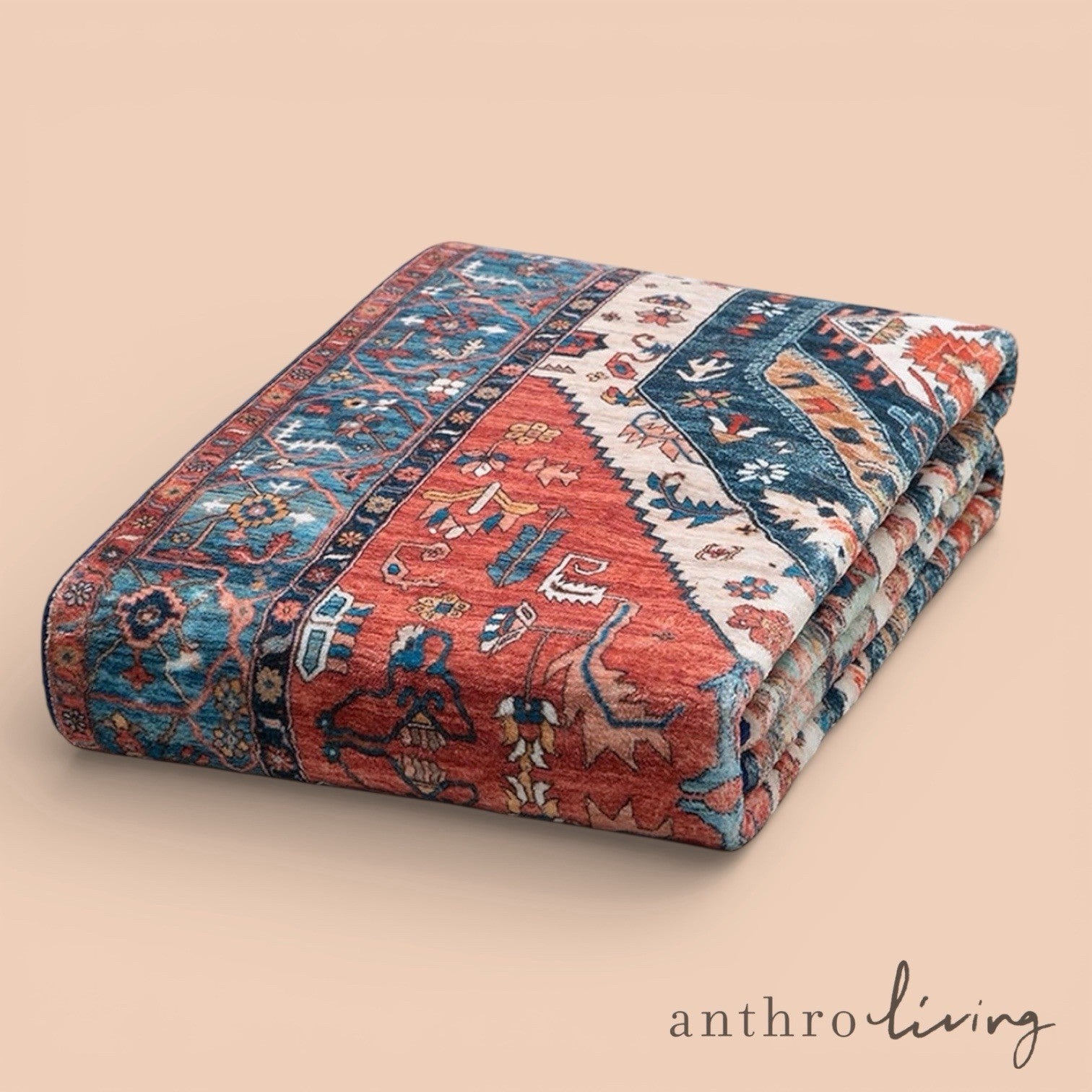 NEW Anthro Red Moroccan Aztec Boho Washable Multicolor Area Rug Carpet - 5' x 7'