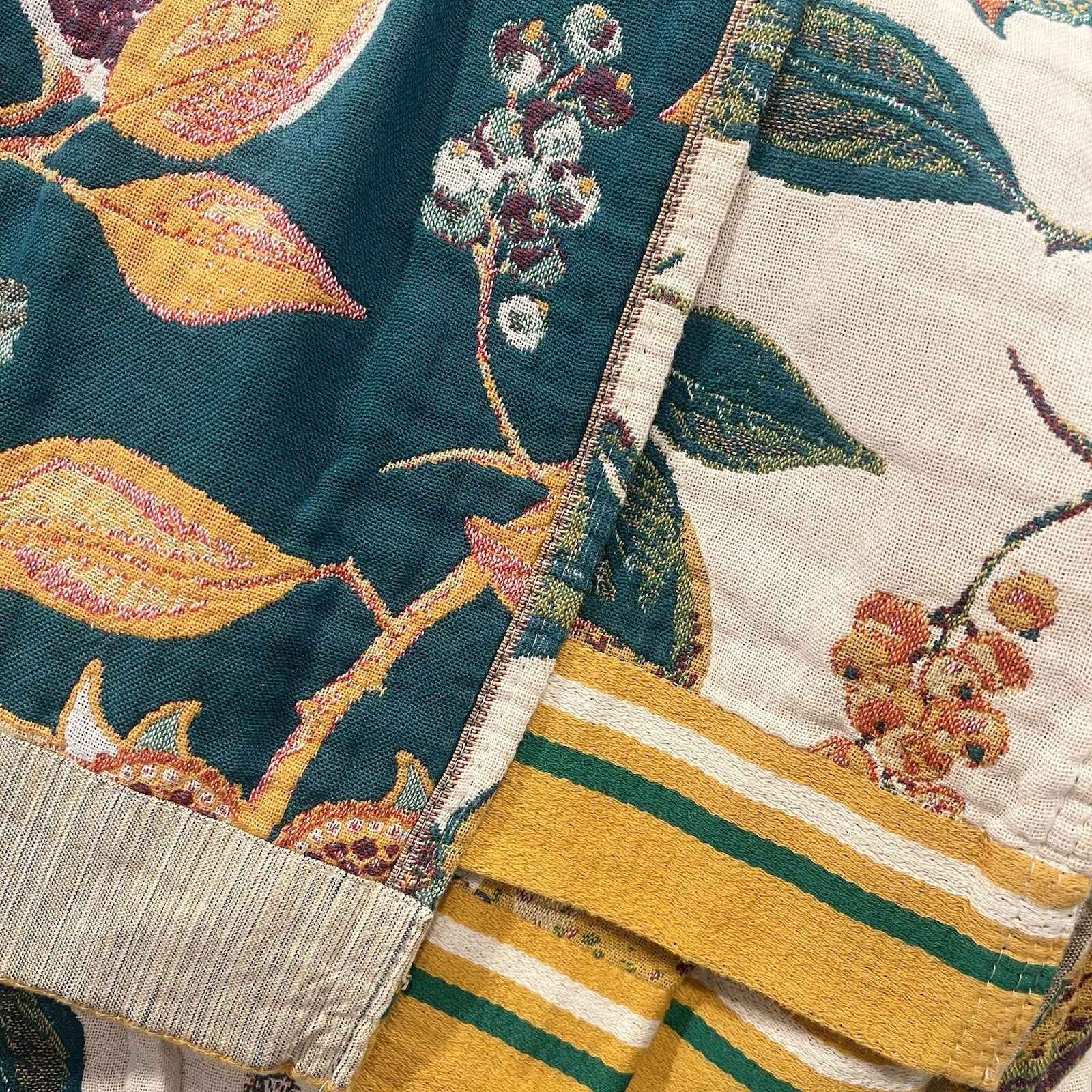NEW Anthro XL Boho Bird Orange Blue Throw Blanket Bedspread Quilt 80" x 90"