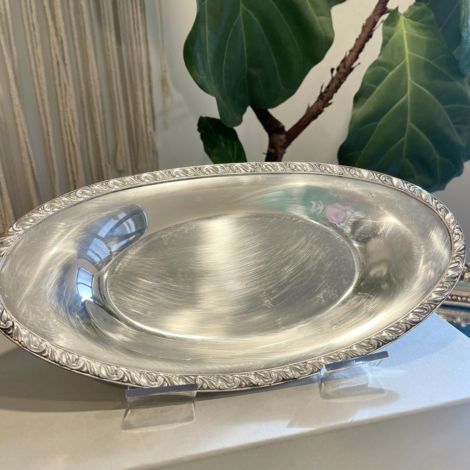 Vintage Large Silver Plate Serving Tray Dish Bowl Antique c. 1912 - 14" Long