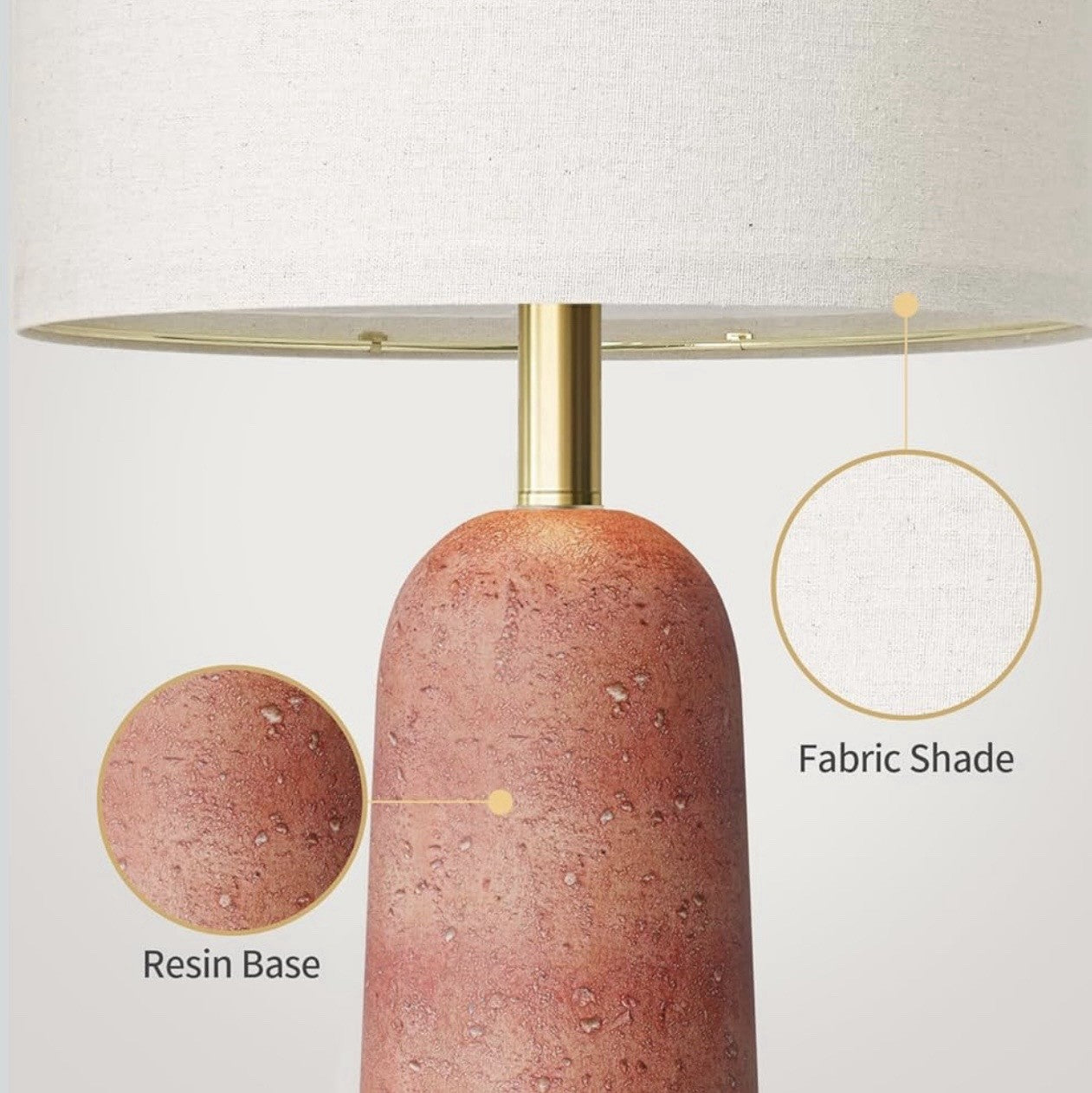 NEW Anthropologie Set of 2 Pink Resin Stone Boho Table Lamps Linen Lighting 27"