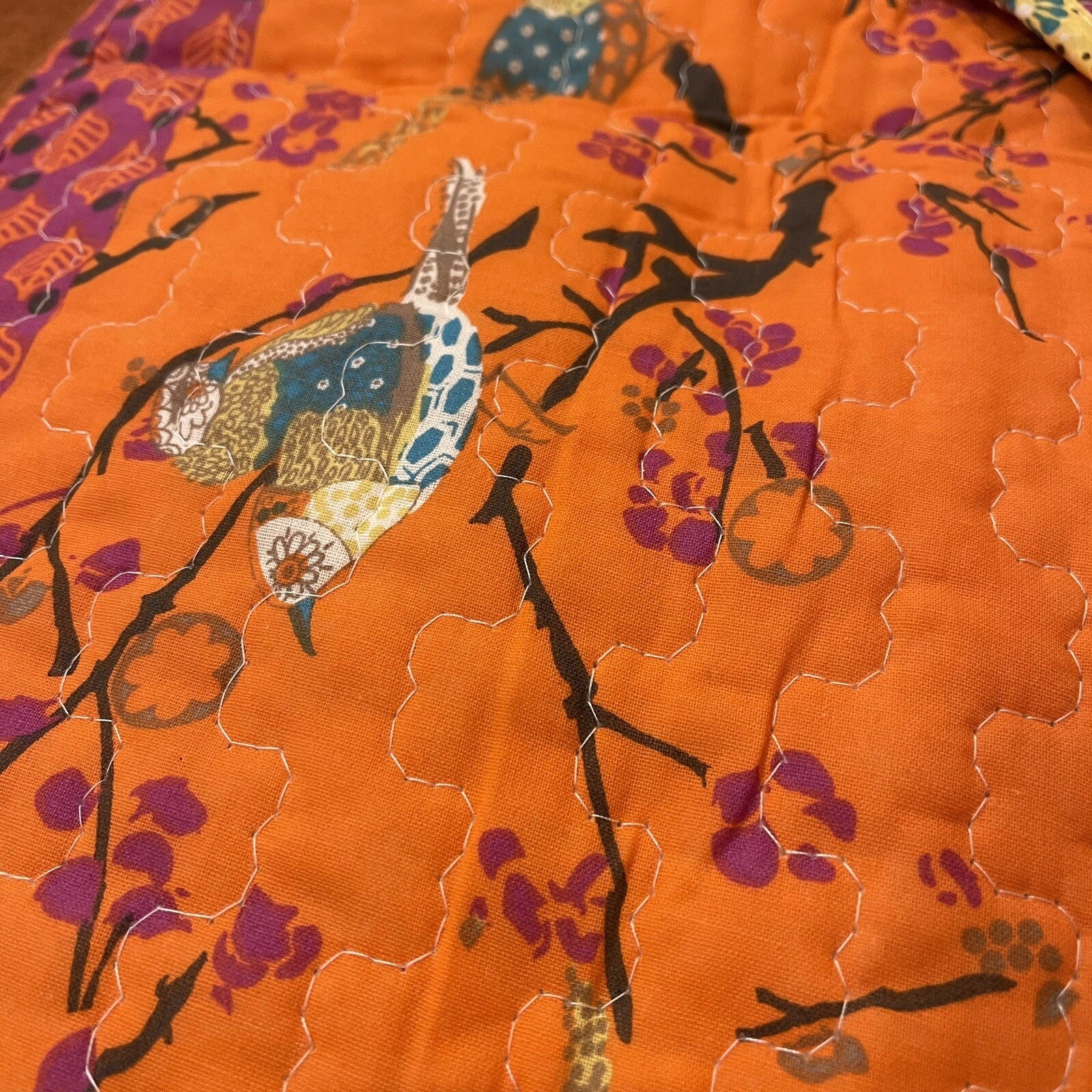 NEW Boho Orange Retro Bird Floral Throw Blanket Bedspread Bedding Quilt 50 x 60