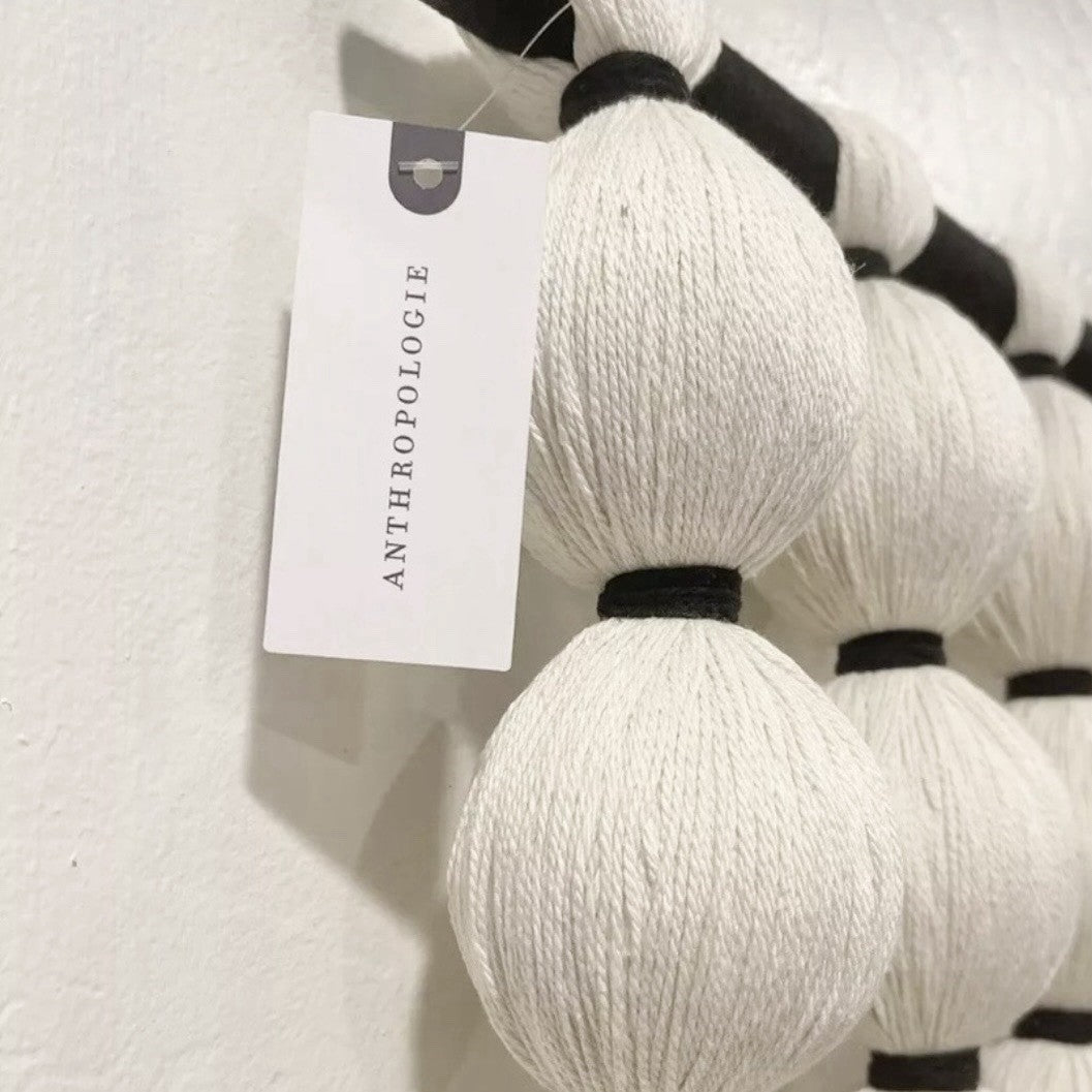 NEW Anthropologie XL Boho White Ball Tassel Tapestry Woven Wall Hanging - 33"