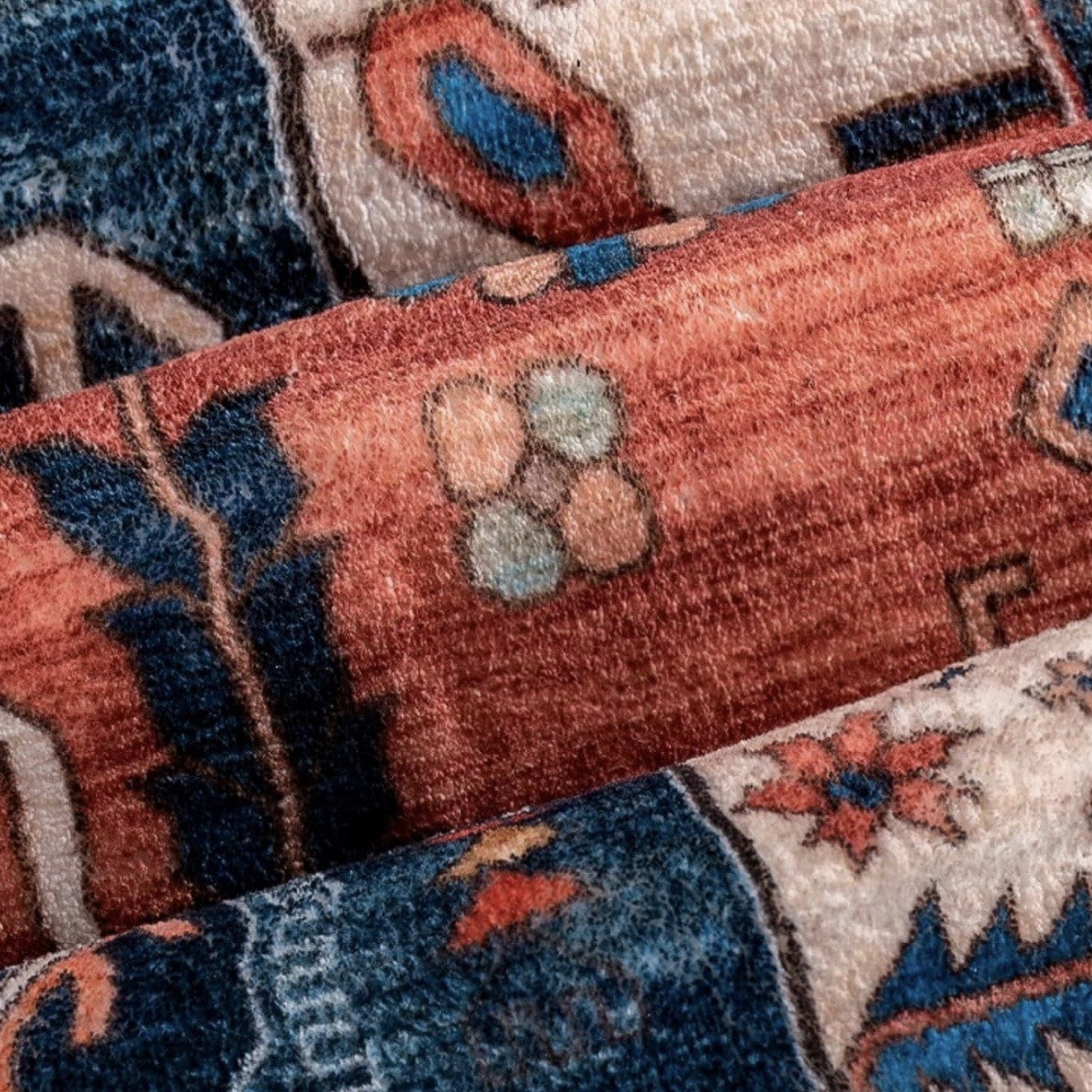 NEW Anthro Red Moroccan Aztec Boho Washable Multicolor Area Rug Carpet - 5' x 7'