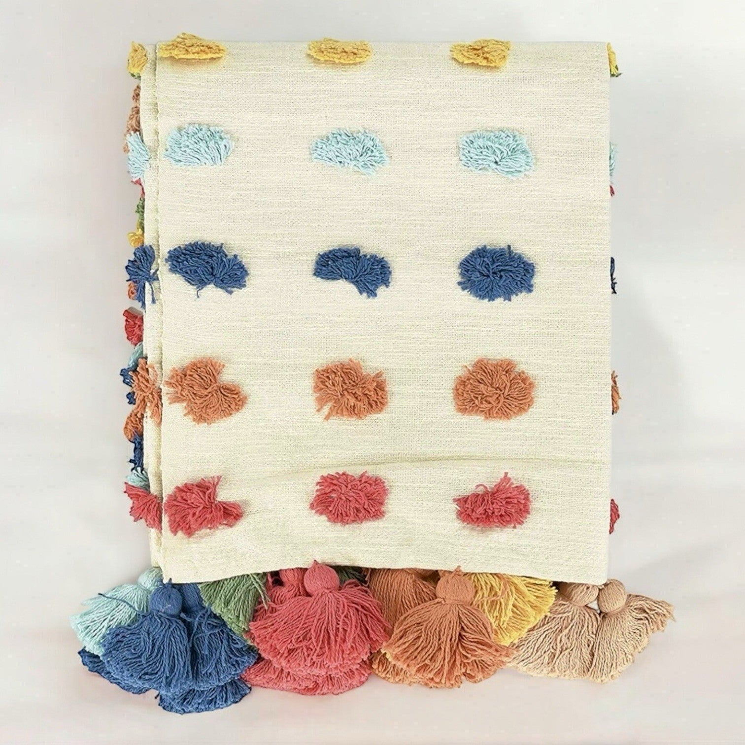 NEW Anthropologie Boho Tassel Pom Pom Colorful Throw Blanket Bedding - 50" x 60"