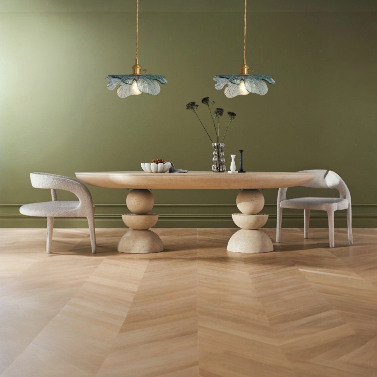 NEW Anthro Vintage Green Glass Hanging Retro Gold Floral Pendant Light Fixture