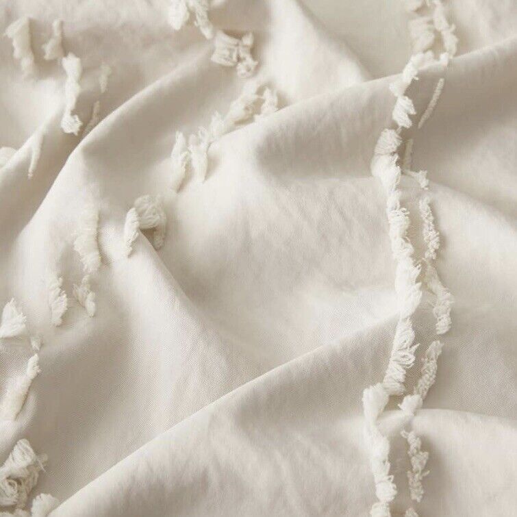 NEW Anthropologie Beige Boho King Size Tufted Fringe Bedding Duvet & Sham Set