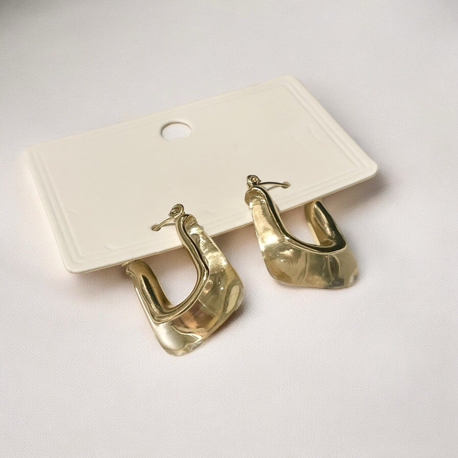 NEW Anthropologie Clear Resin & Gold Plated Chunky Hoop Dangle Earrings Jewelry