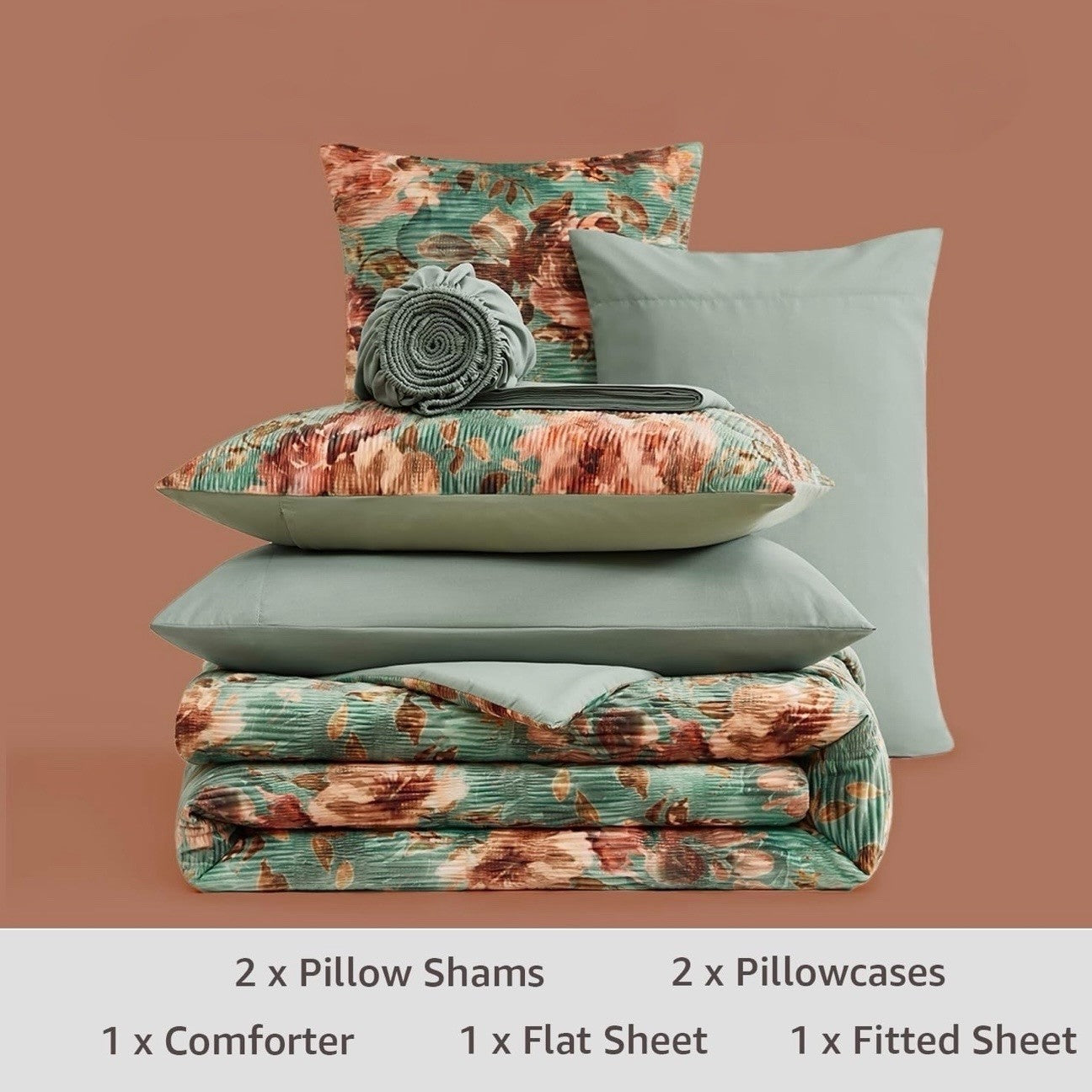 NEW Anthro 7 Piece Green Velvet Boho Queen / King Bedding Comforter & Sham Set
