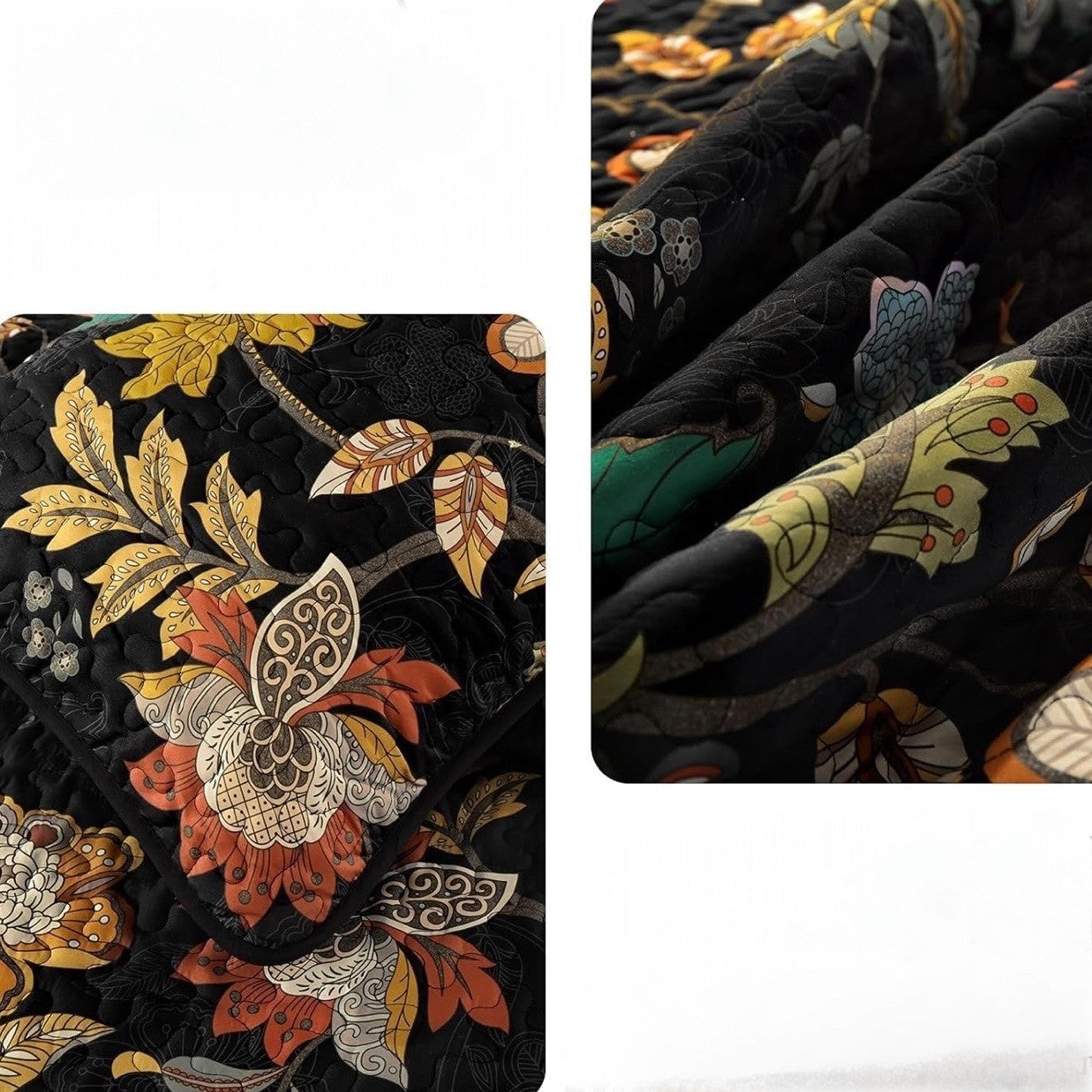 NEW Anthro Black Floral Print Multicolor Boho Queen King Bedding Quilt Sham Set