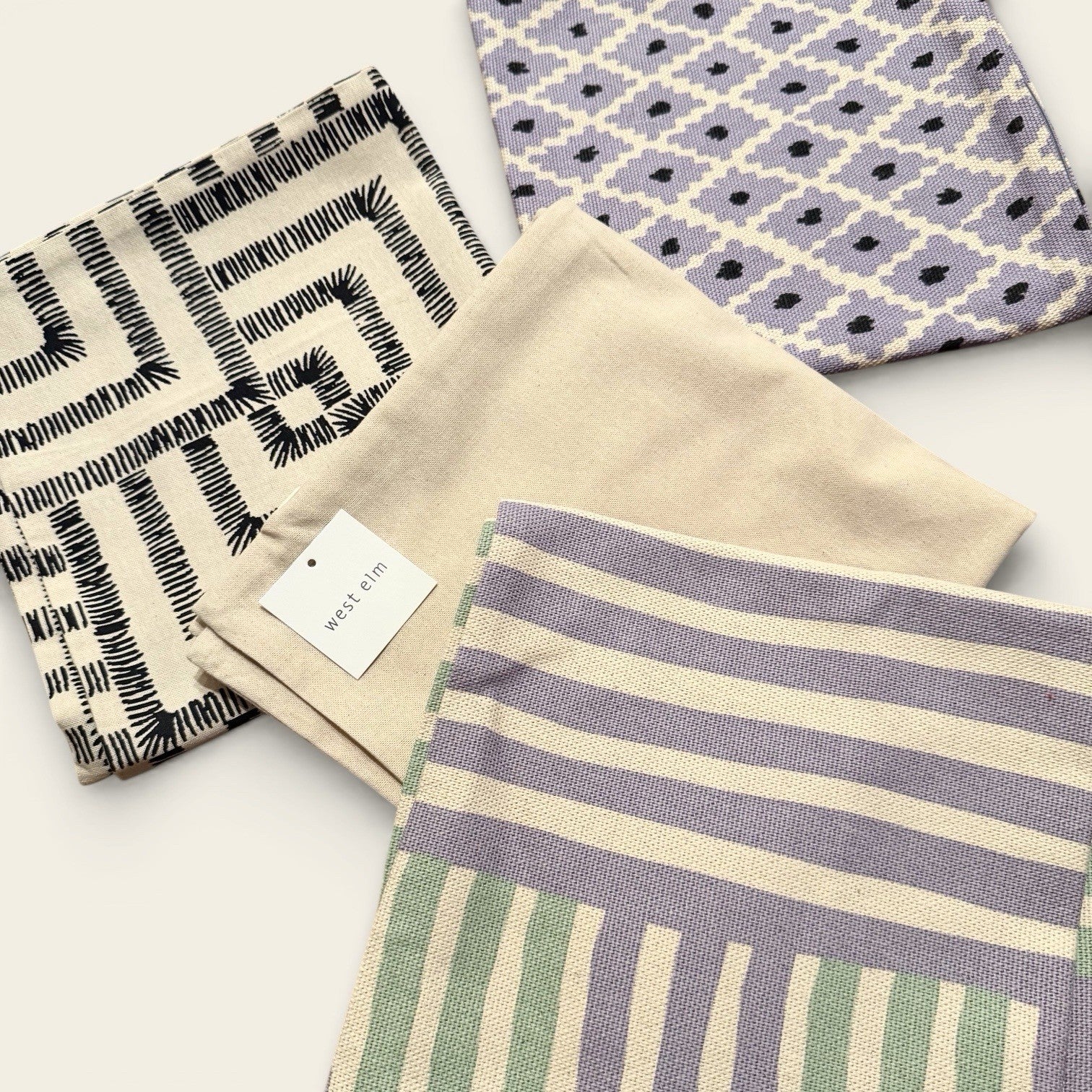 NEW West Elm (Set 4) Multicolor Geometric Boho Throw Pillow Cover Shams 20 x 20