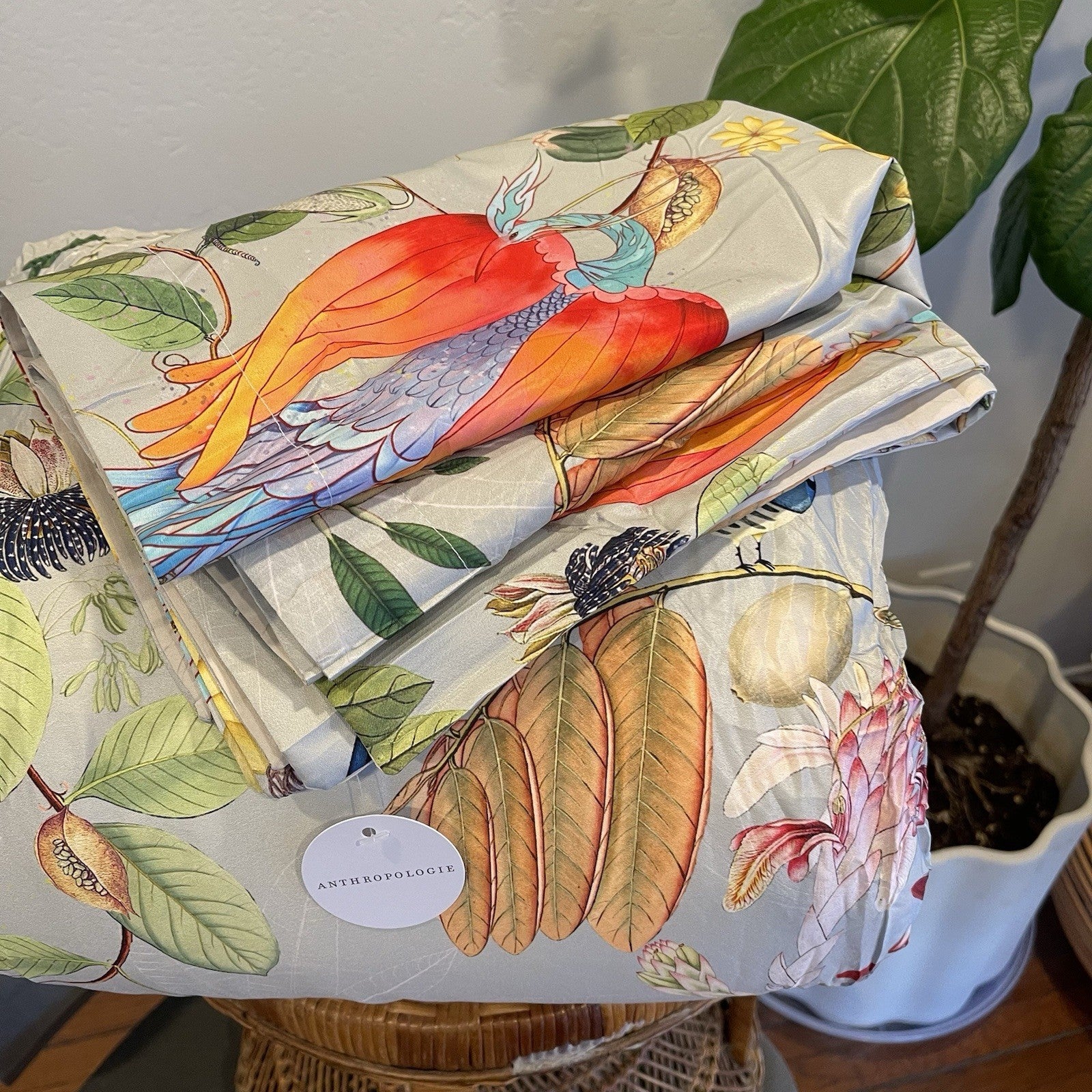 NEW Anthropologie Boho Full Floral Bird Print Bedding Comforter Floral Sham Set