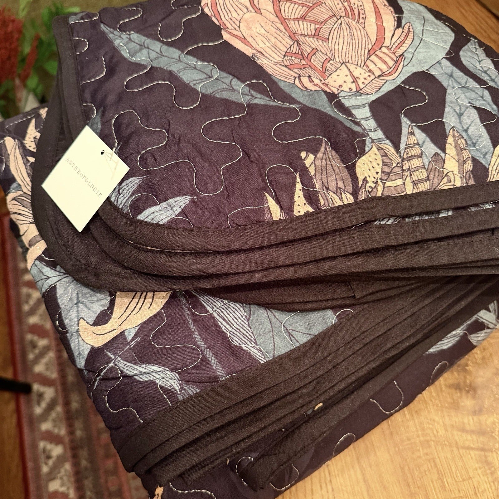 NEW Anthropologie Queen / King Reversible Boho Quilt Bedspread Bedding Sham Set