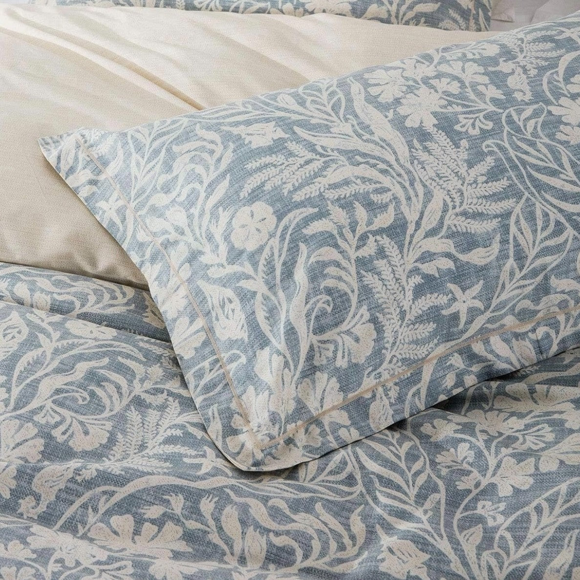 NEW West Elm Blue Cotton Floral Botanical Queen / King Bedding Duvet & Sham Set