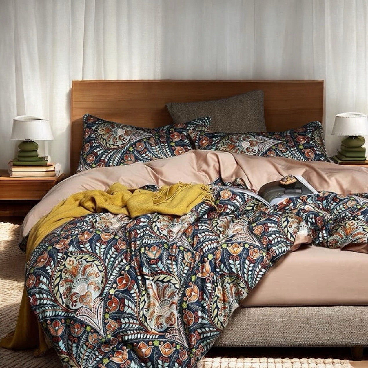 NEW Anthro Paisley Floral Multicolor Boho Queen / King Bedding Duvet & Sham Set