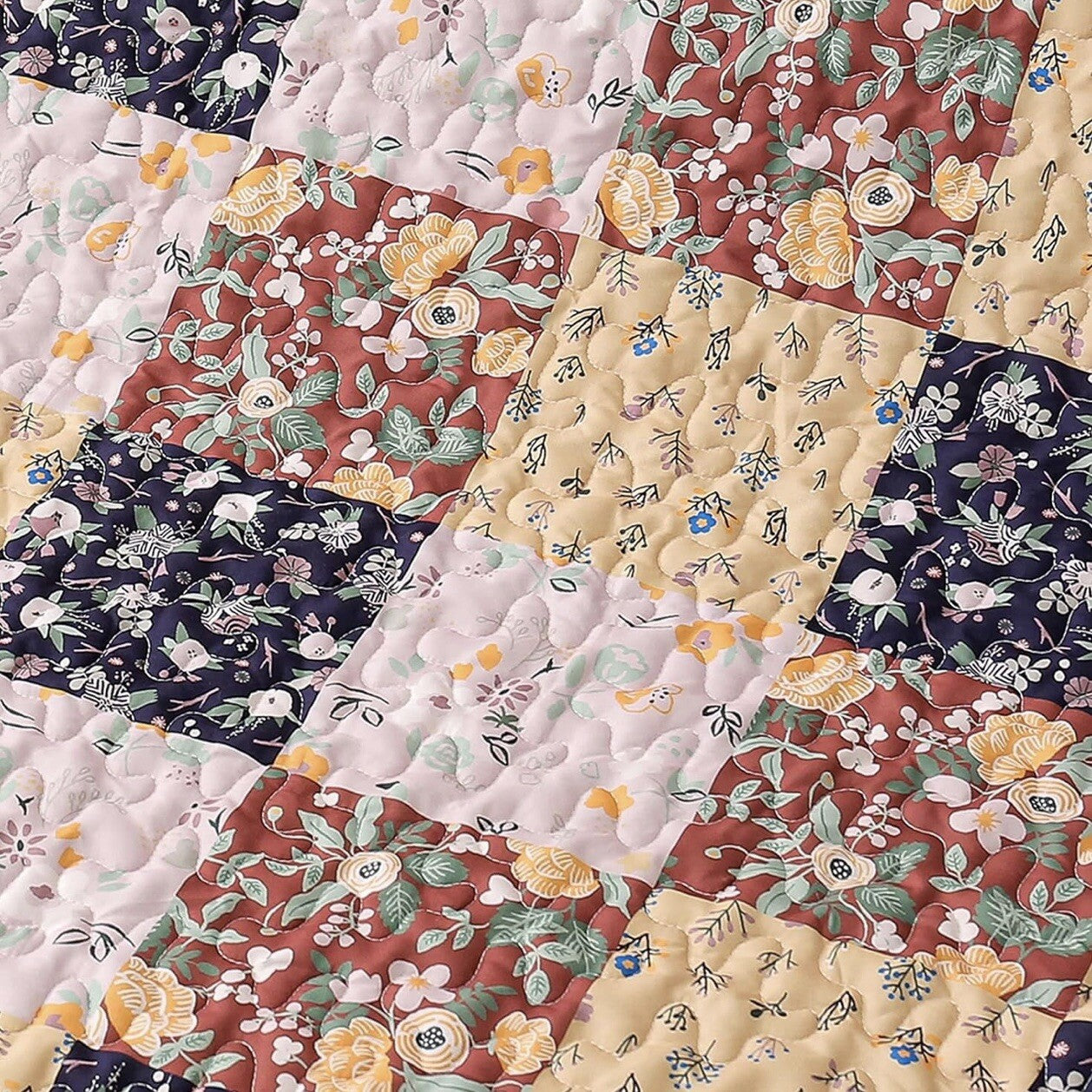 NEW Anthro Boho Multicolor Floral Throw Blanket Patchwork Quilt 50" x 60"