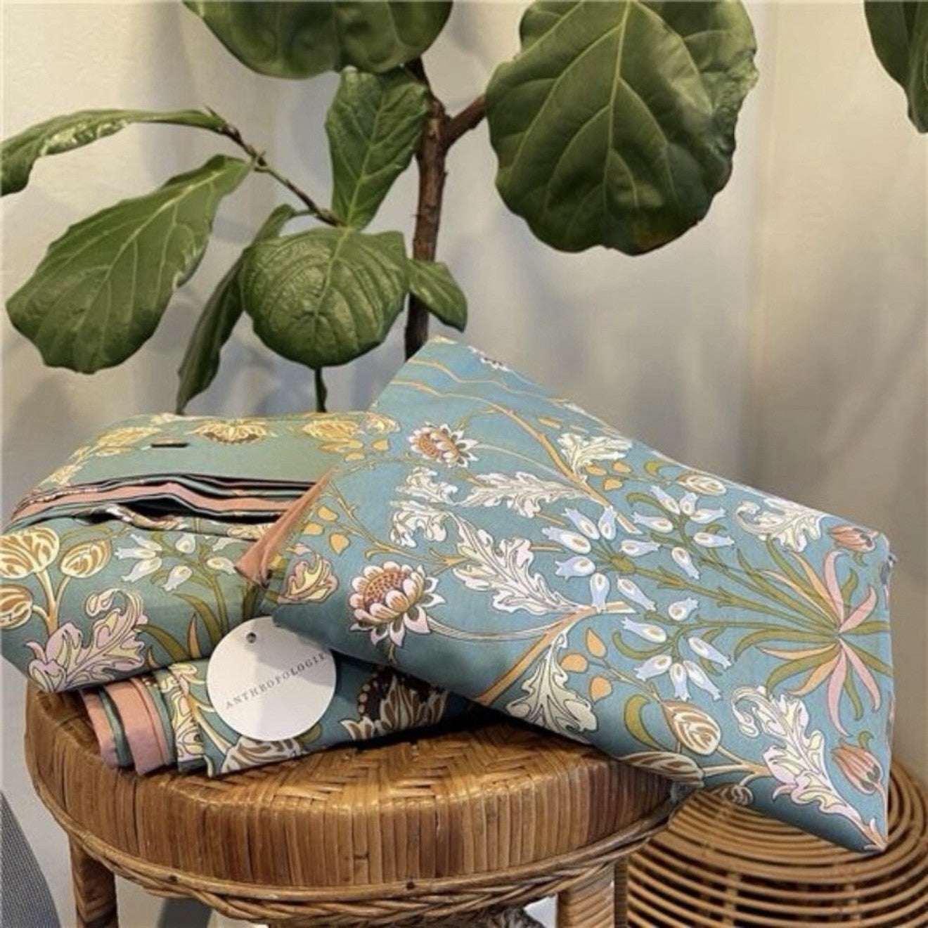 NEW Anthro Teal Reversible Cotton Floral Queen King Boho Duvet Bedding Sham Set
