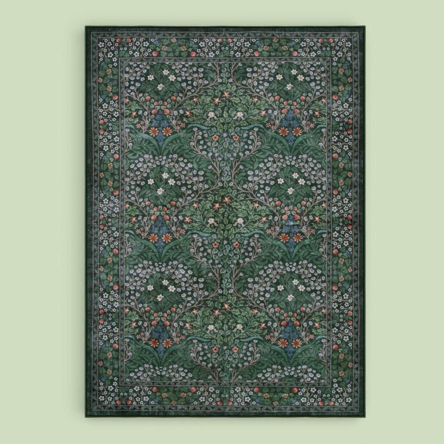 NEW Anthro Green Retro Floral Boho Washable Multicolor Area Rug Carpet - 5' x 7'