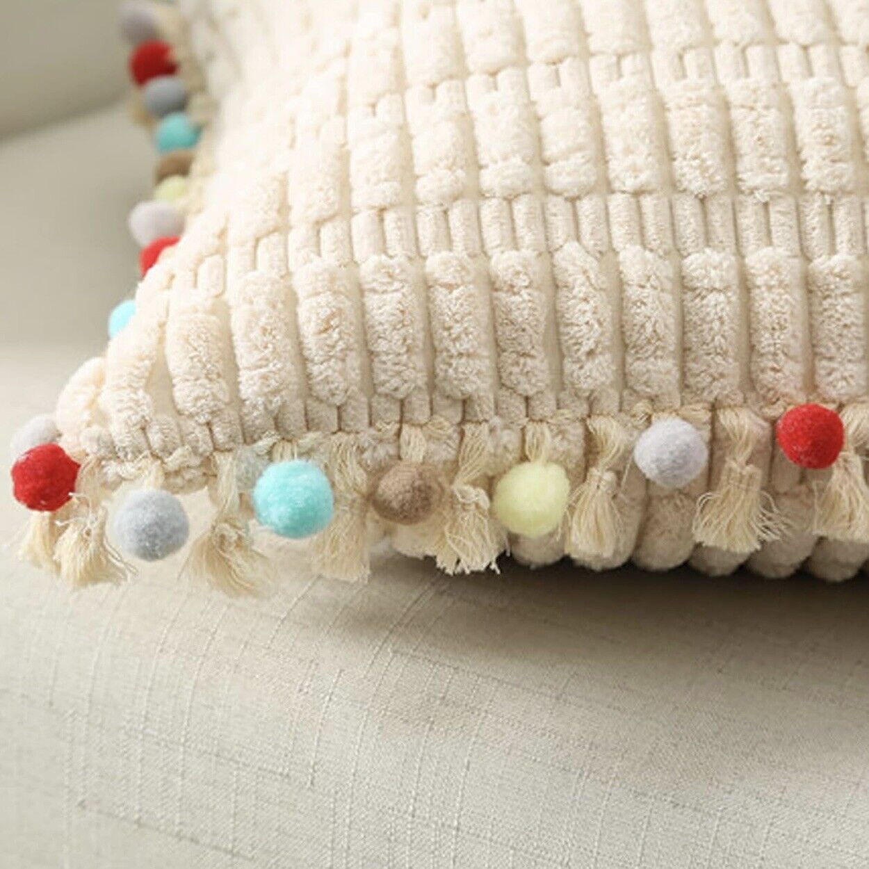 NEW Anthropologie (Set 2) Boho Tassel Pom Pom Throw Pillow Case Sham 12" x 20"