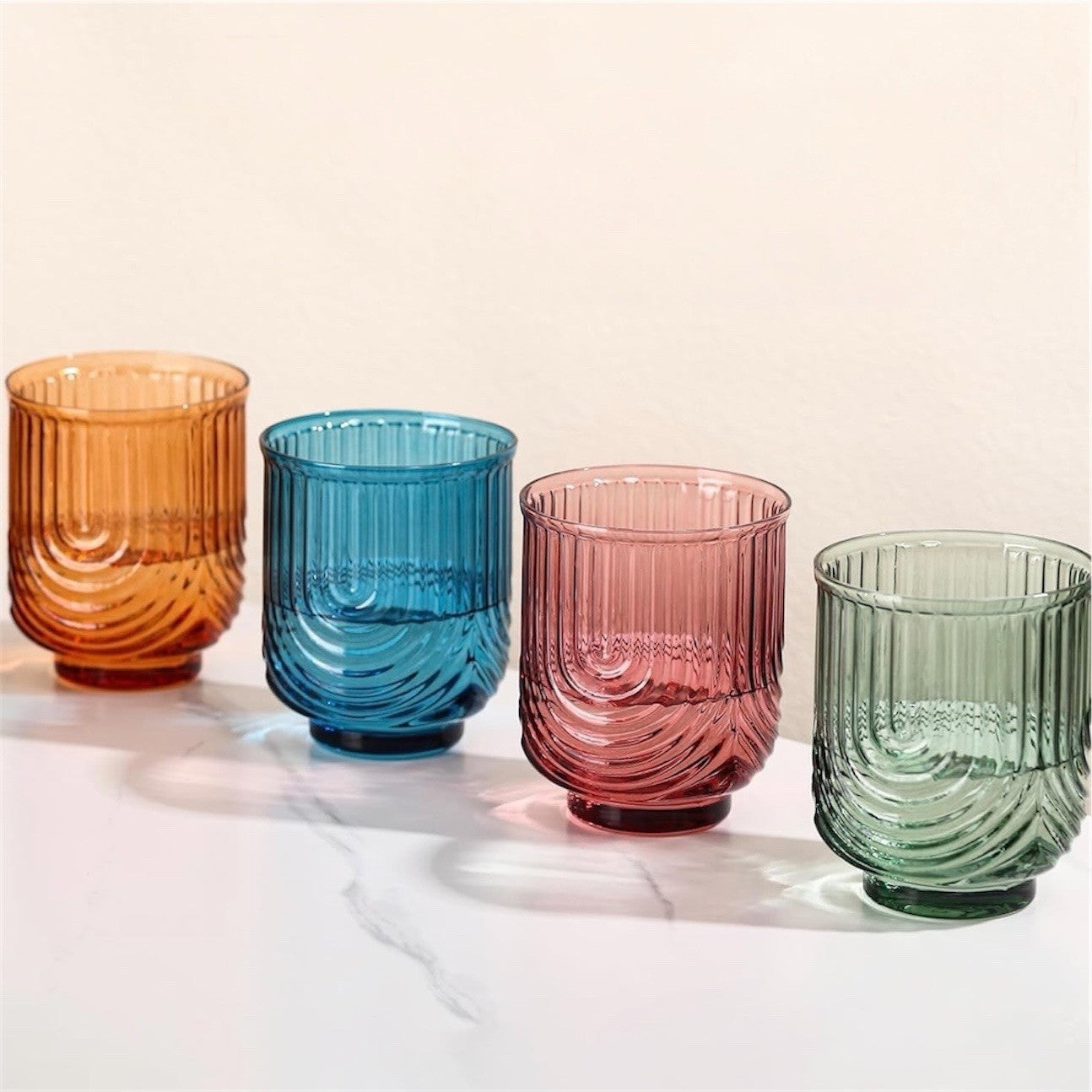 NEW West Elm (Set of 6) Colorful Stemless Wine Water Glasses Drinkware Bar Cups