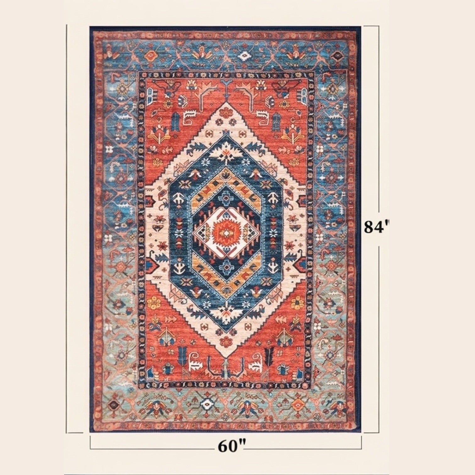 NEW Anthro Red Moroccan Aztec Boho Washable Multicolor Area Rug Carpet - 5' x 7'