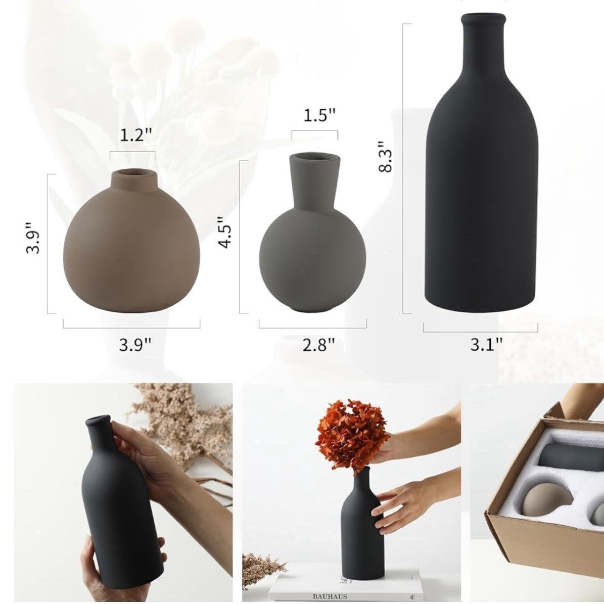 NEW West Elm Ceramic Multicolor Matte Boho Flower Vases (Set of 3) Home Decor