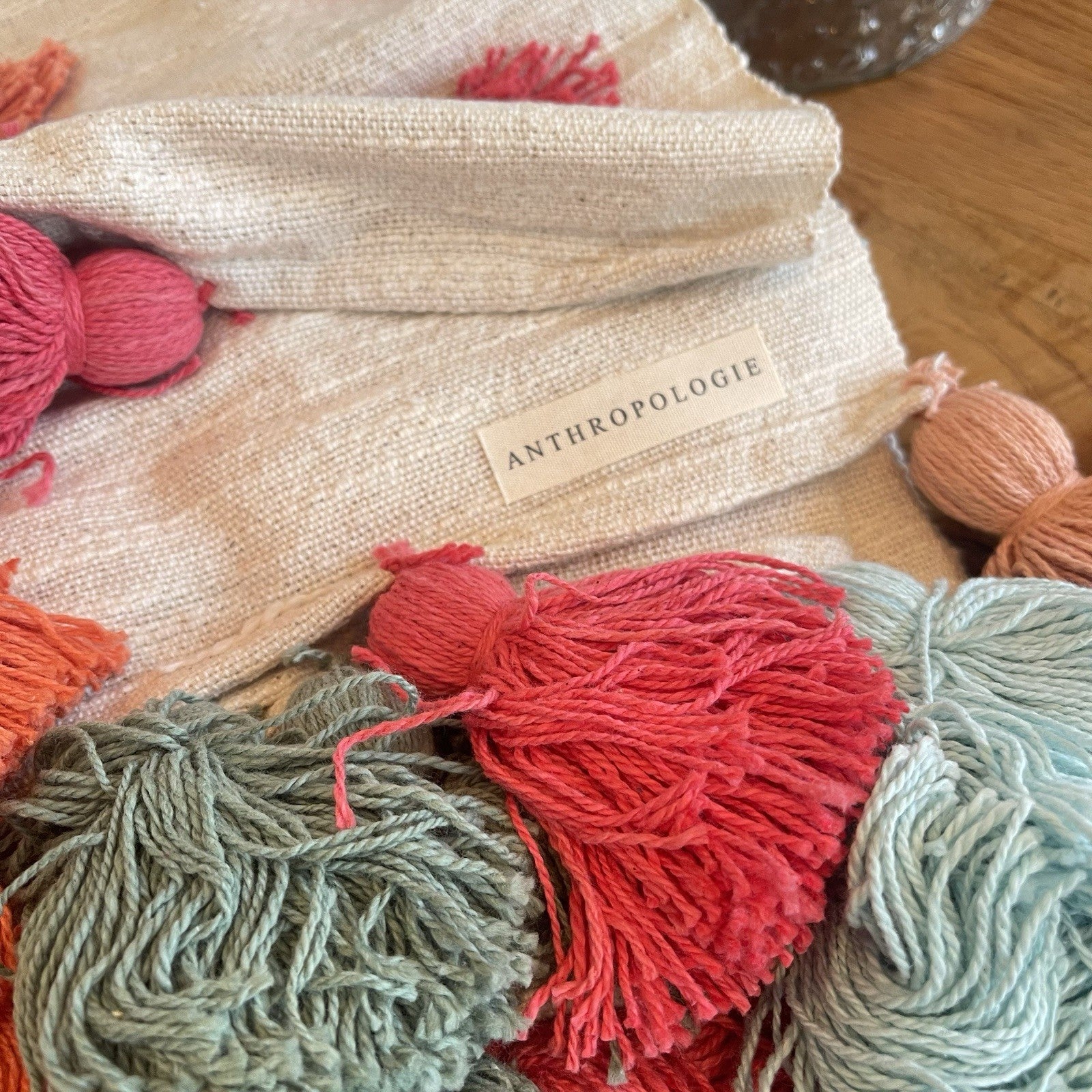 NEW Anthropologie Boho Tassel Pom Pom Colorful Throw Blanket Bedding - 50" x 60"
