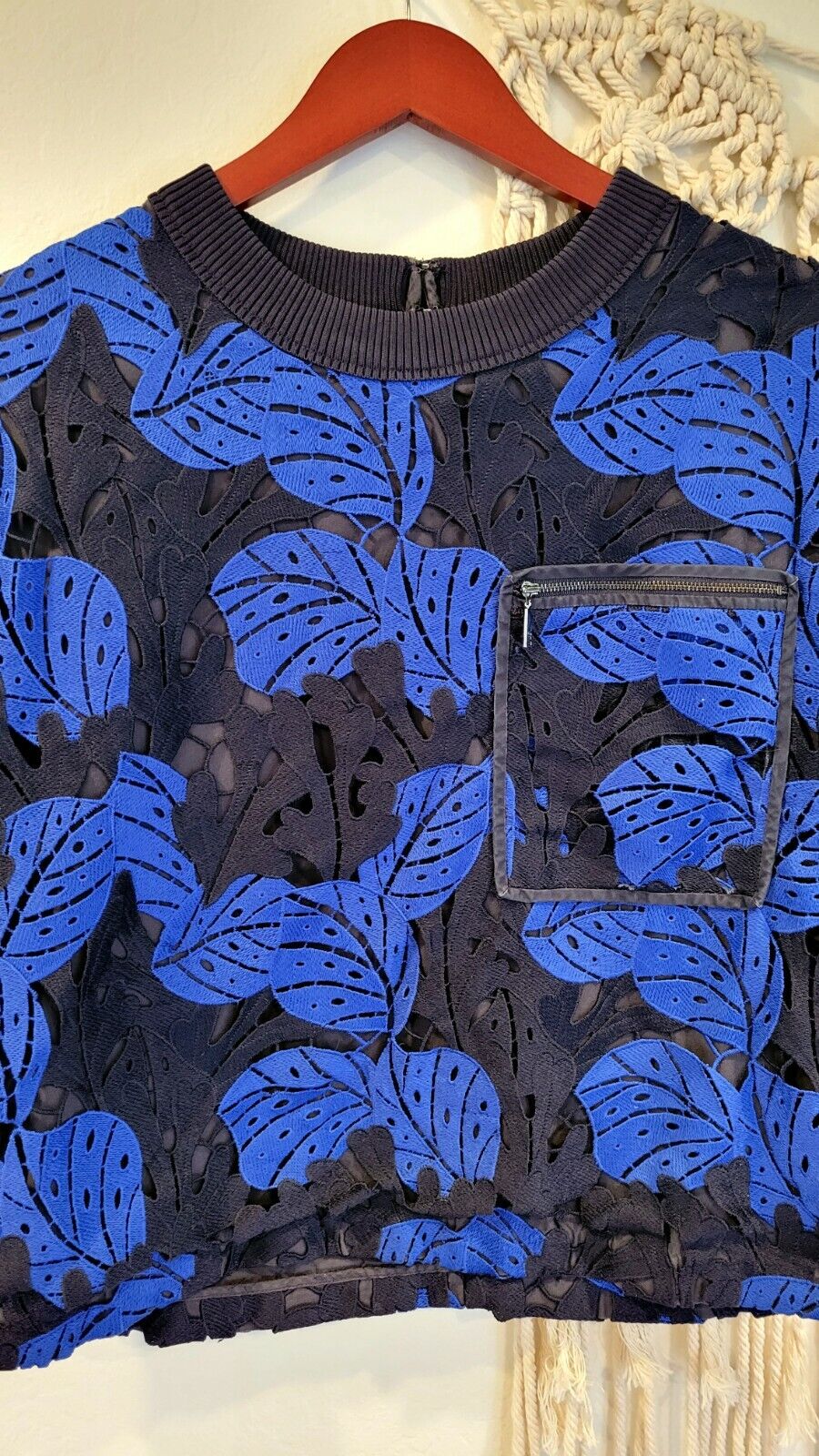 Jason Wu Blue Lace Floral Cutout Shirt Top Blouse | Retail $425 Size Large