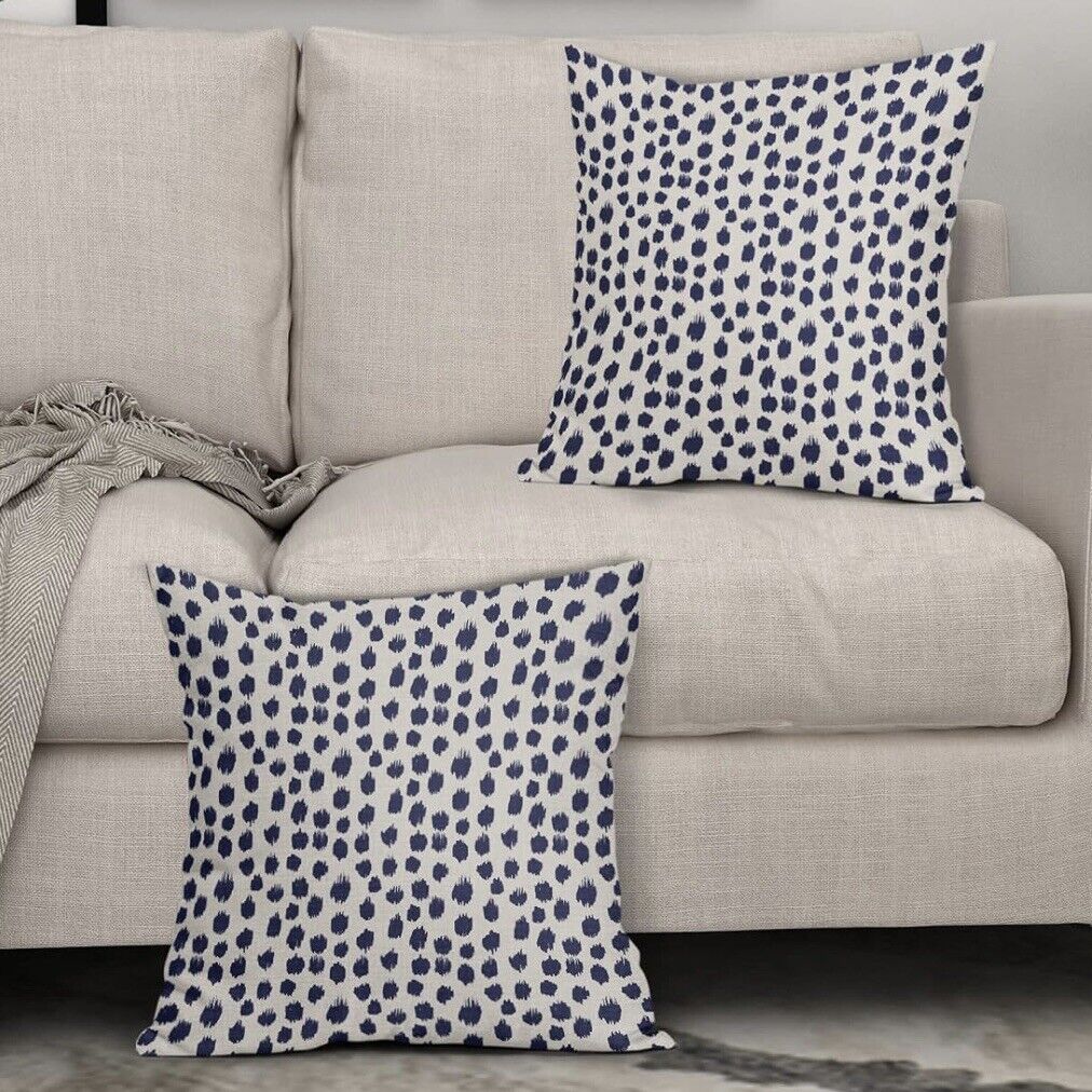 New West Elm Set 2 Navy Blue Boho Embroidered Throw Pillow Case Cover Sham 18x18