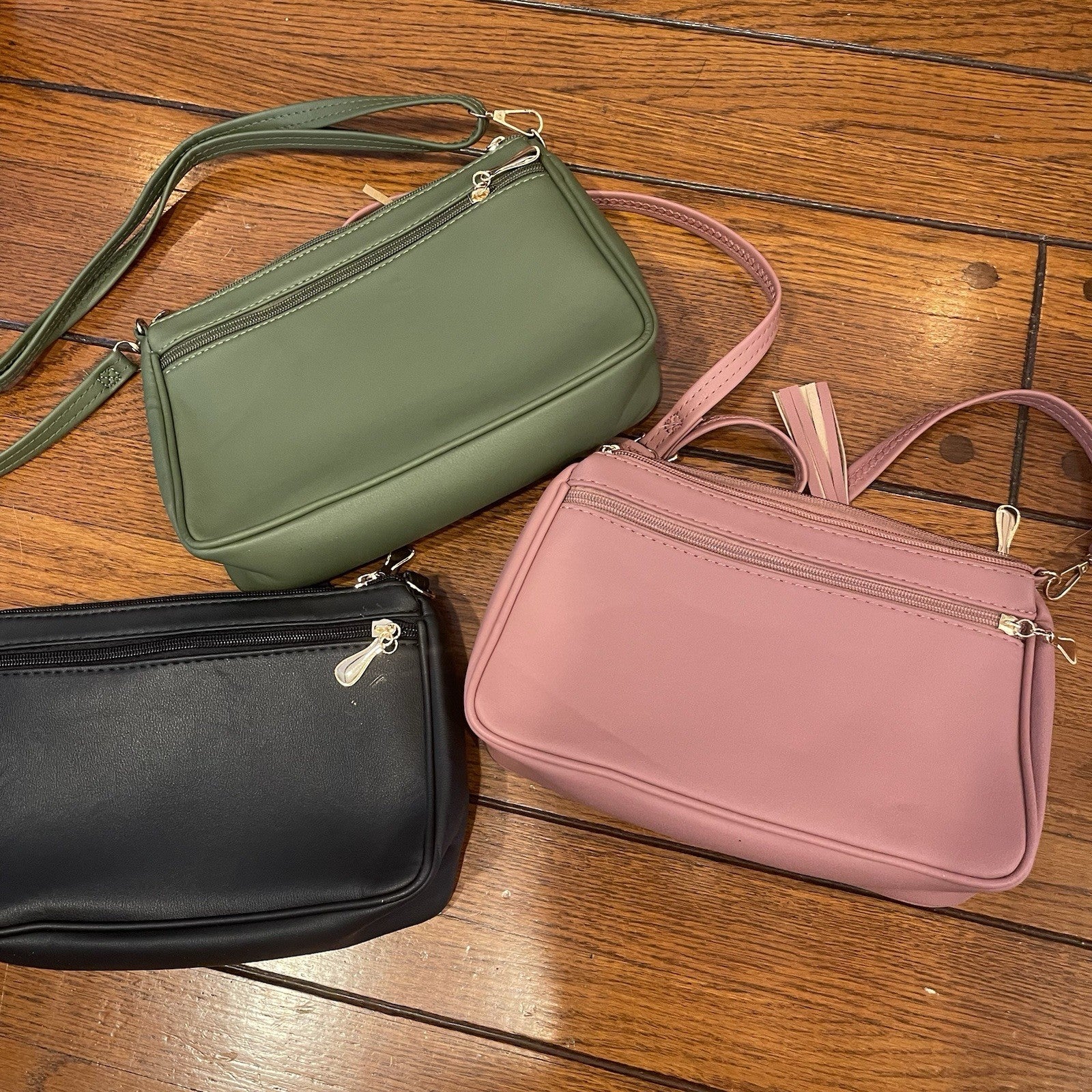 NEW Set of 3 Quilted Pink Green Black & Gold Crossbody Bag Purse Bundle Lot