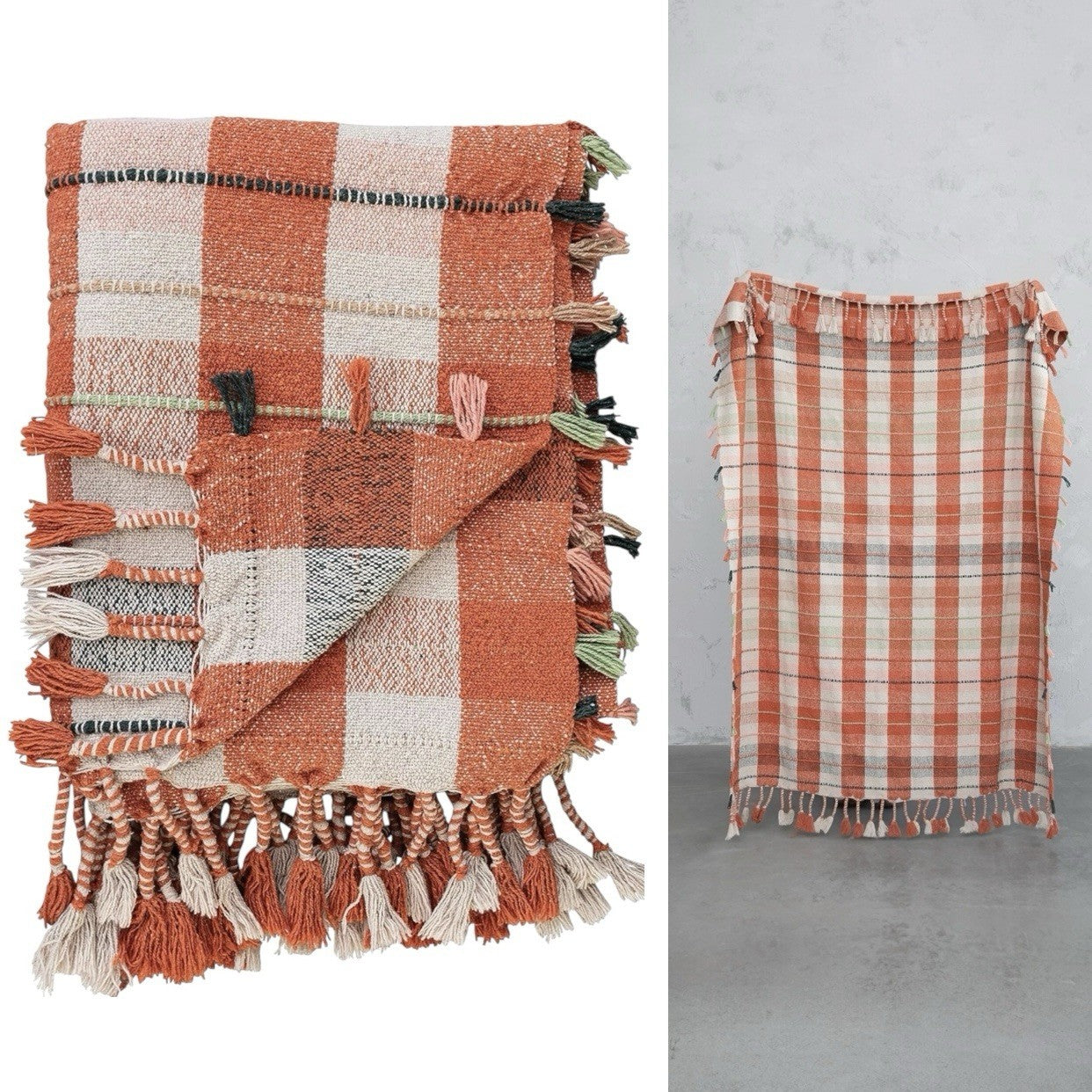 NEW Anthropologie Braided Cotton Boho Tassel Fringe Throw Blanket - 50" x 60"