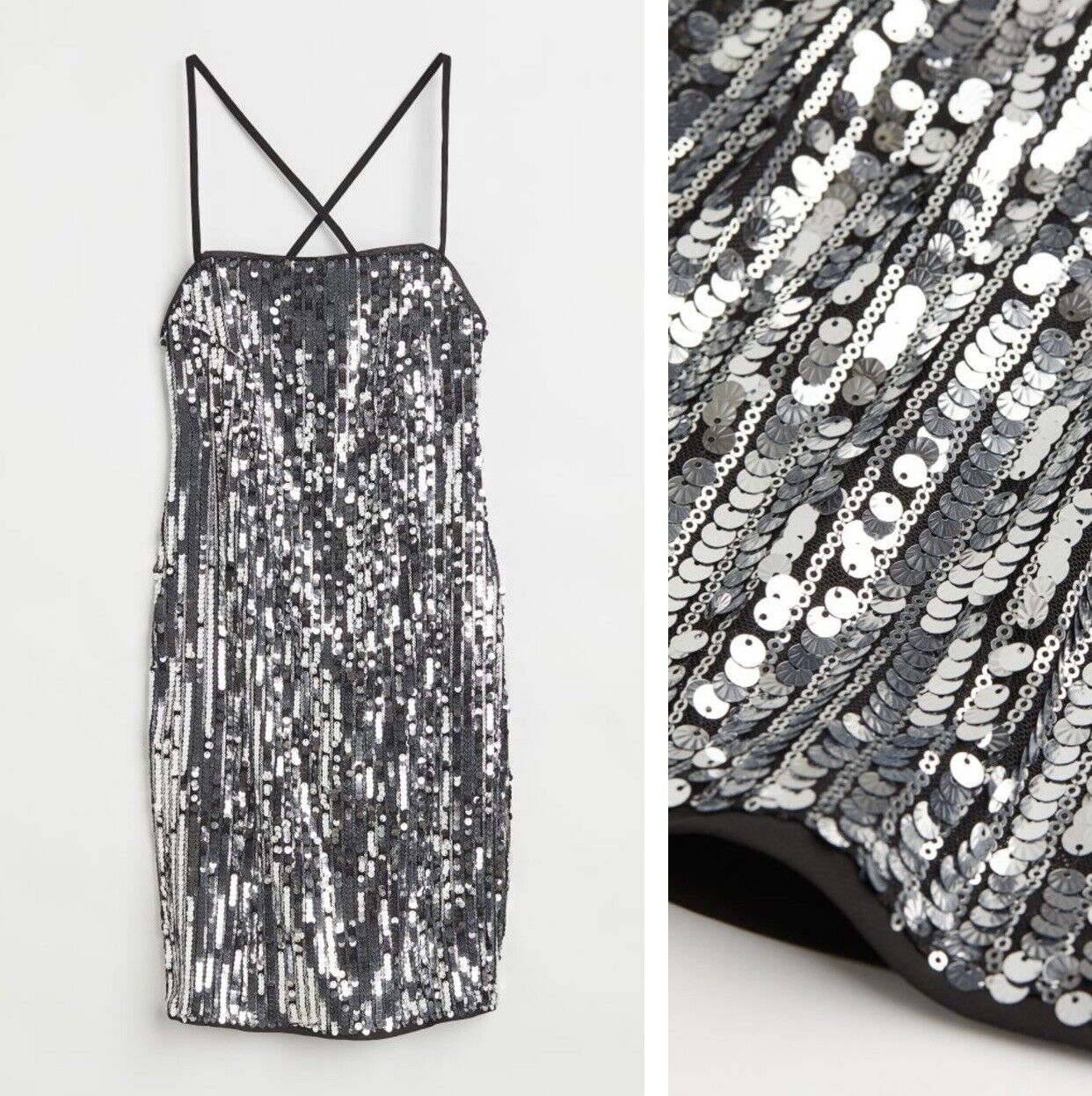 New Free People Silver Sequin Stretch Mini Cocktail Dress Party Gown - Small