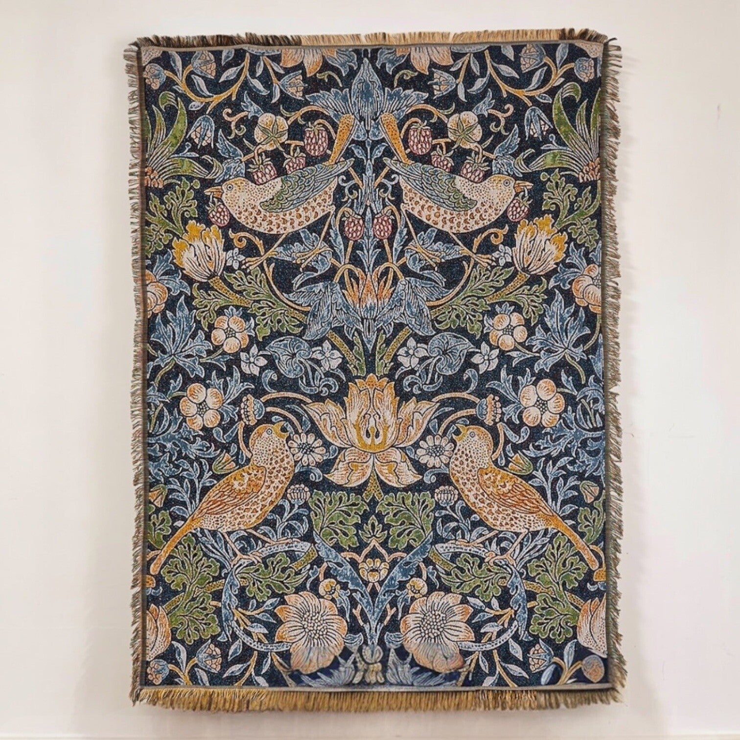 NEW Anthropologie Boho Bird Blue Tassel Throw Blanket Bedspread Quilt - 50 x 70