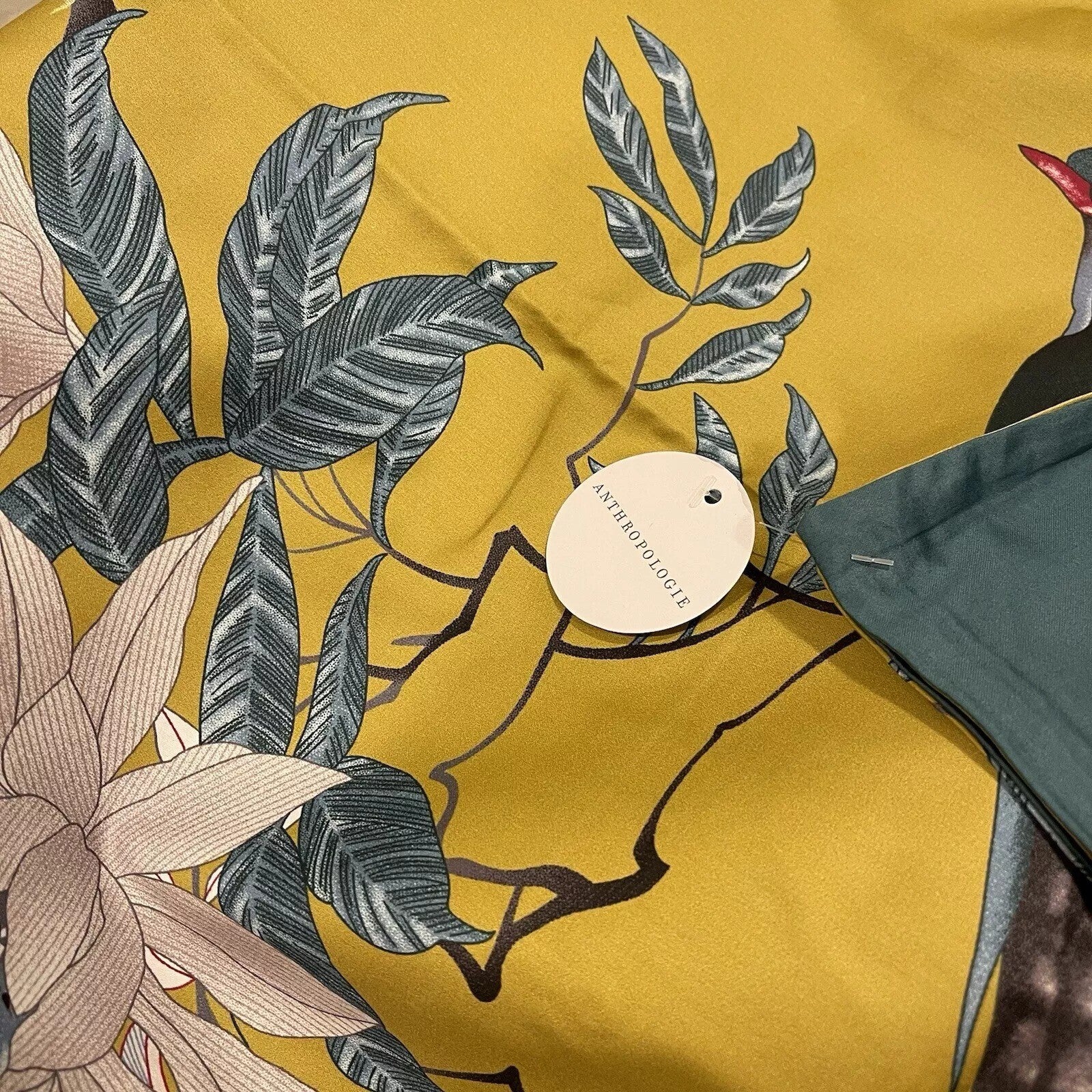 NEW Anthro Yellow Boho Queen / King Size Bird Bedding Duvet Floral Sham Case Set
