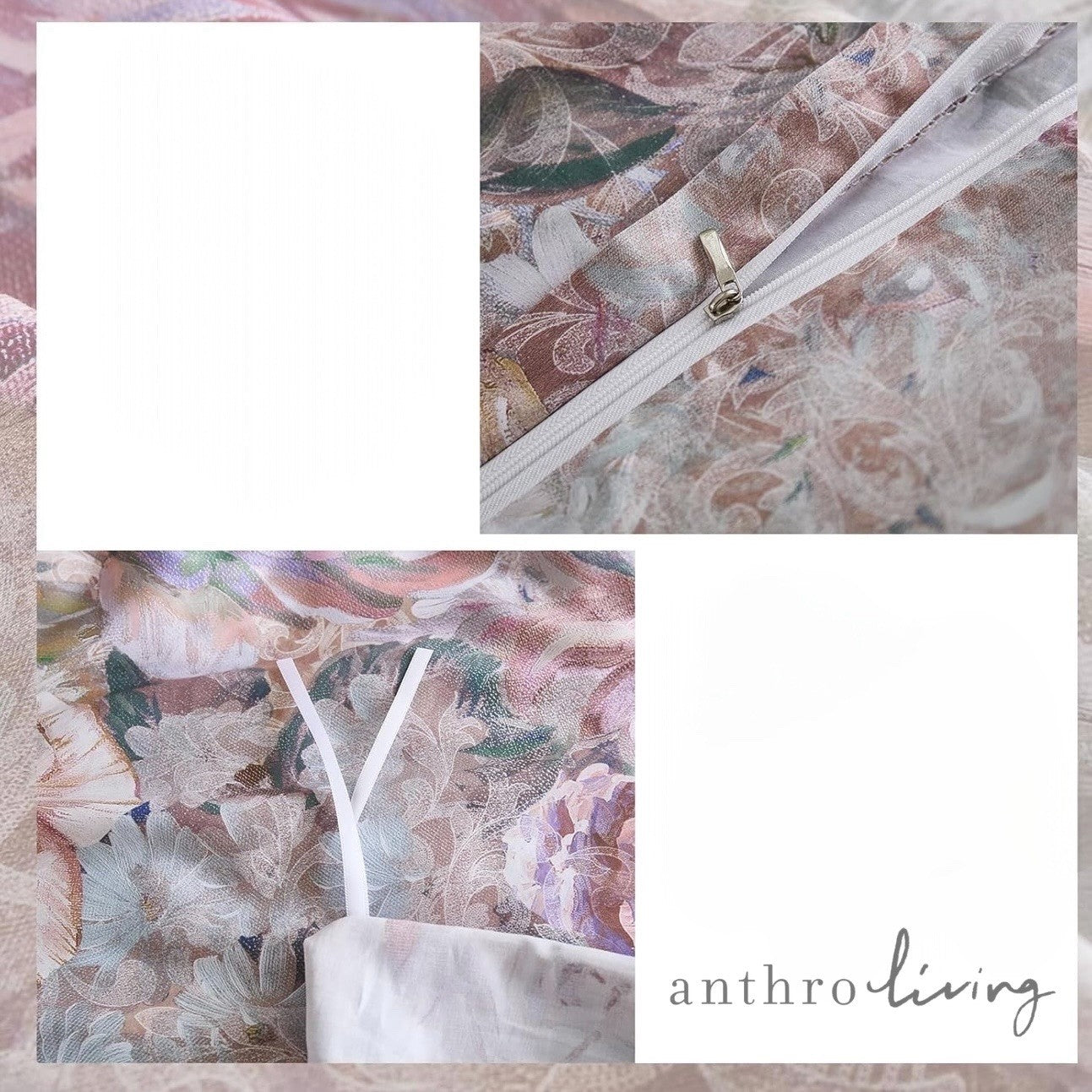 NEW Anthro Pink Floral Multicolor Queen / King Cotton Bedding Duvet & Sham Set