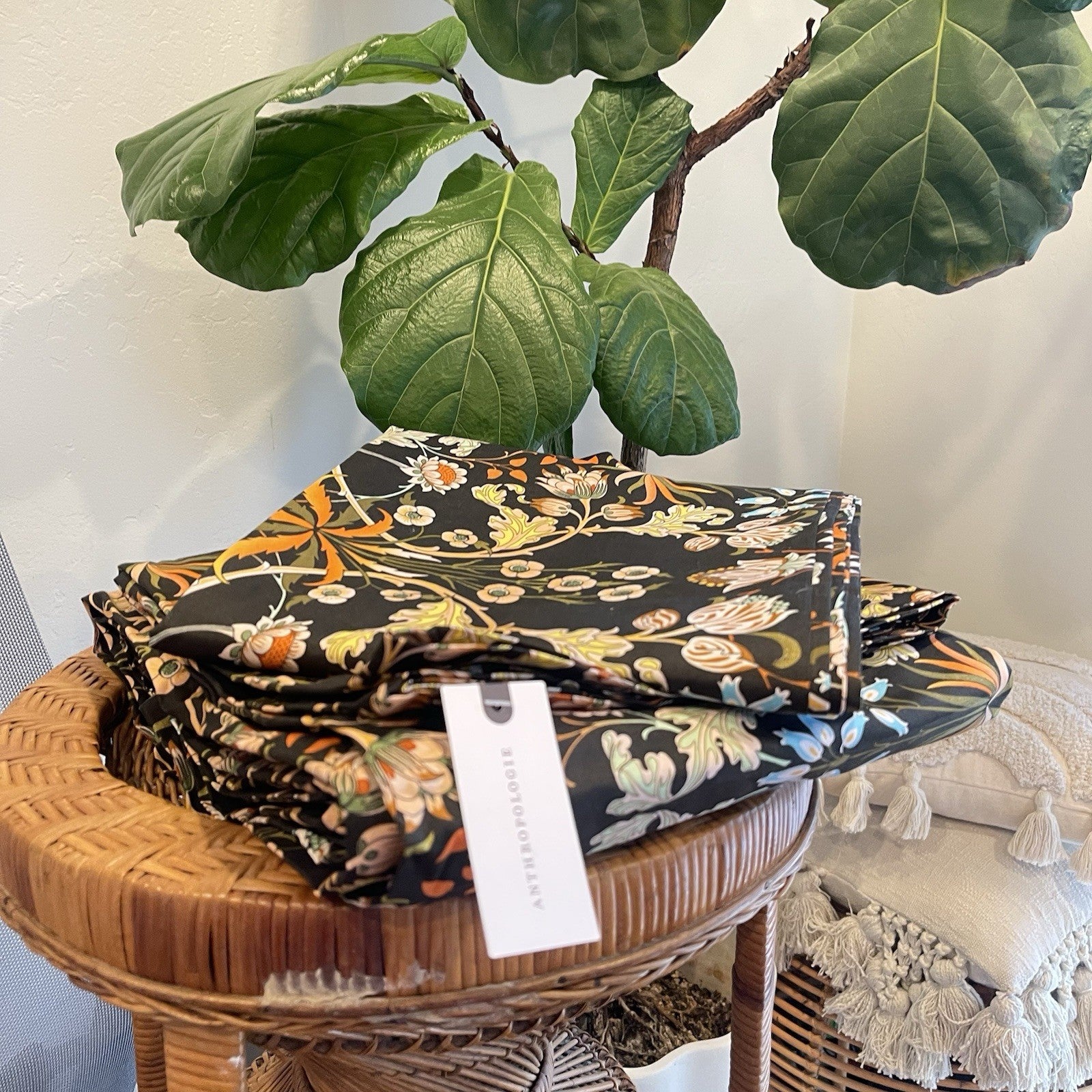 NEW Anthropologie Black Orange Floral Cotton Boho King Bedding Duvet & Sham Set