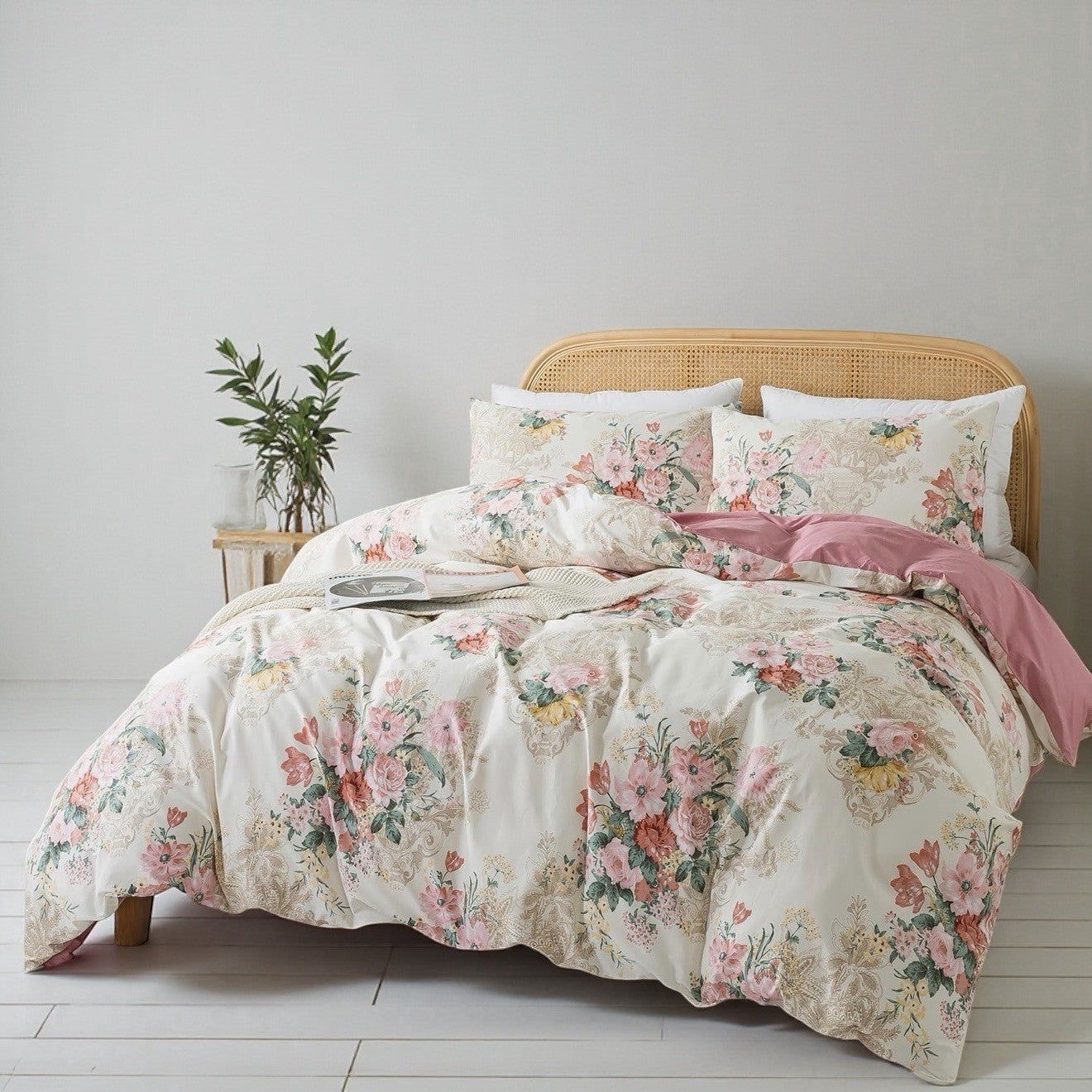 NEW Anthro Vintage Antique Floral Print Boho Queen King Bedding Duvet & Sham Set