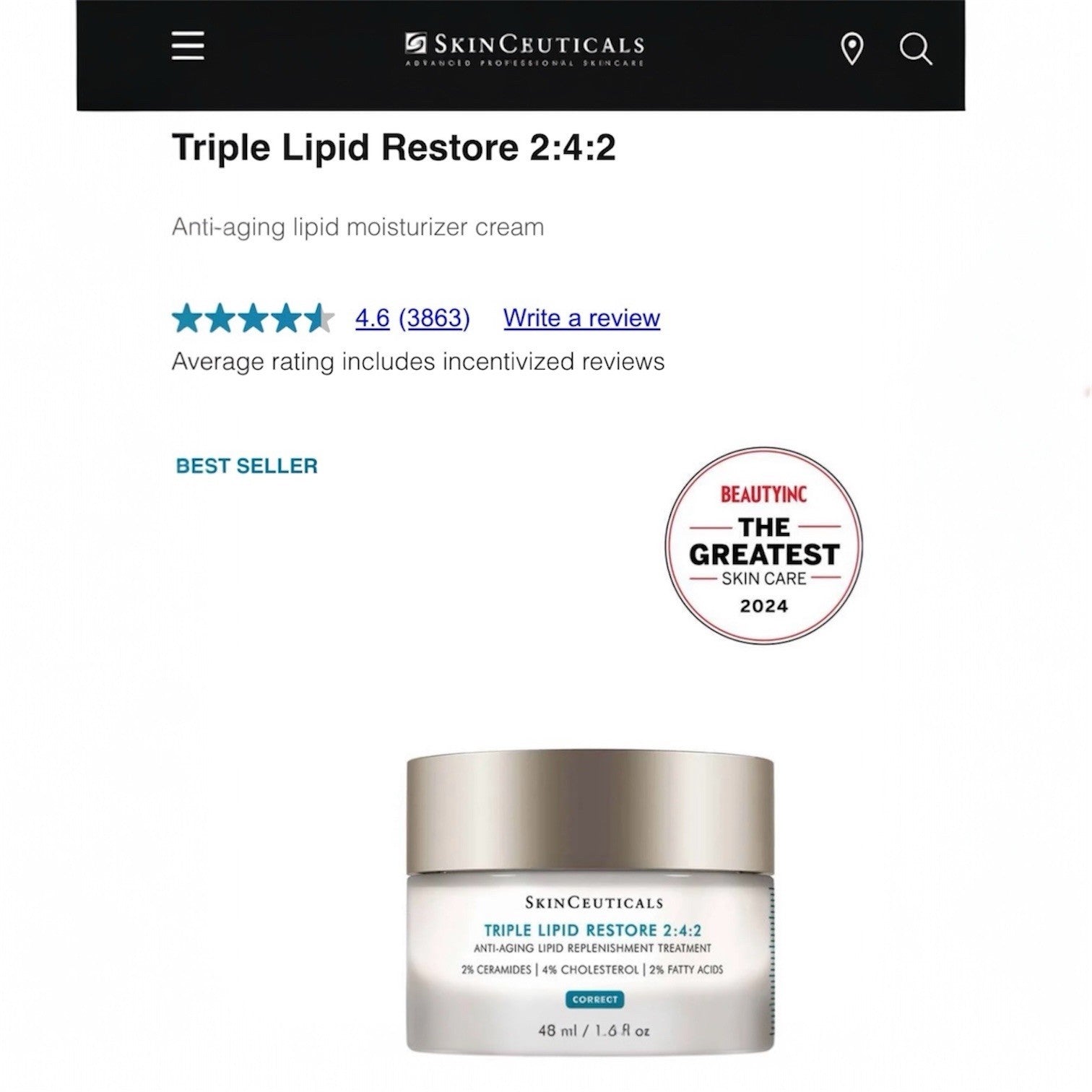 NEW SkinCeuticals Triple Lipid Restore 2:4:2 Anti-aging Moisturizer Cream 1.6 oz