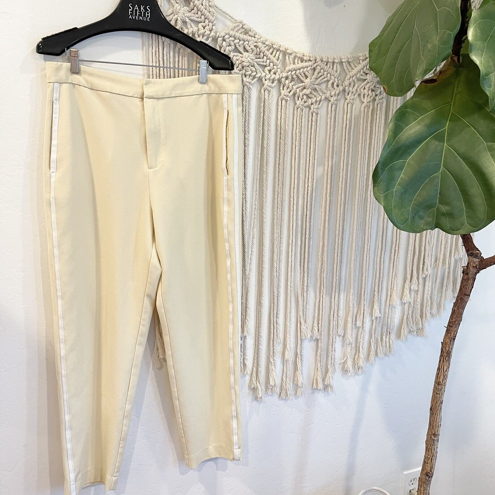 Habitual Yellow Racer Striped Crepe Pants Abigail Ankle Trousers Slacks Size 12