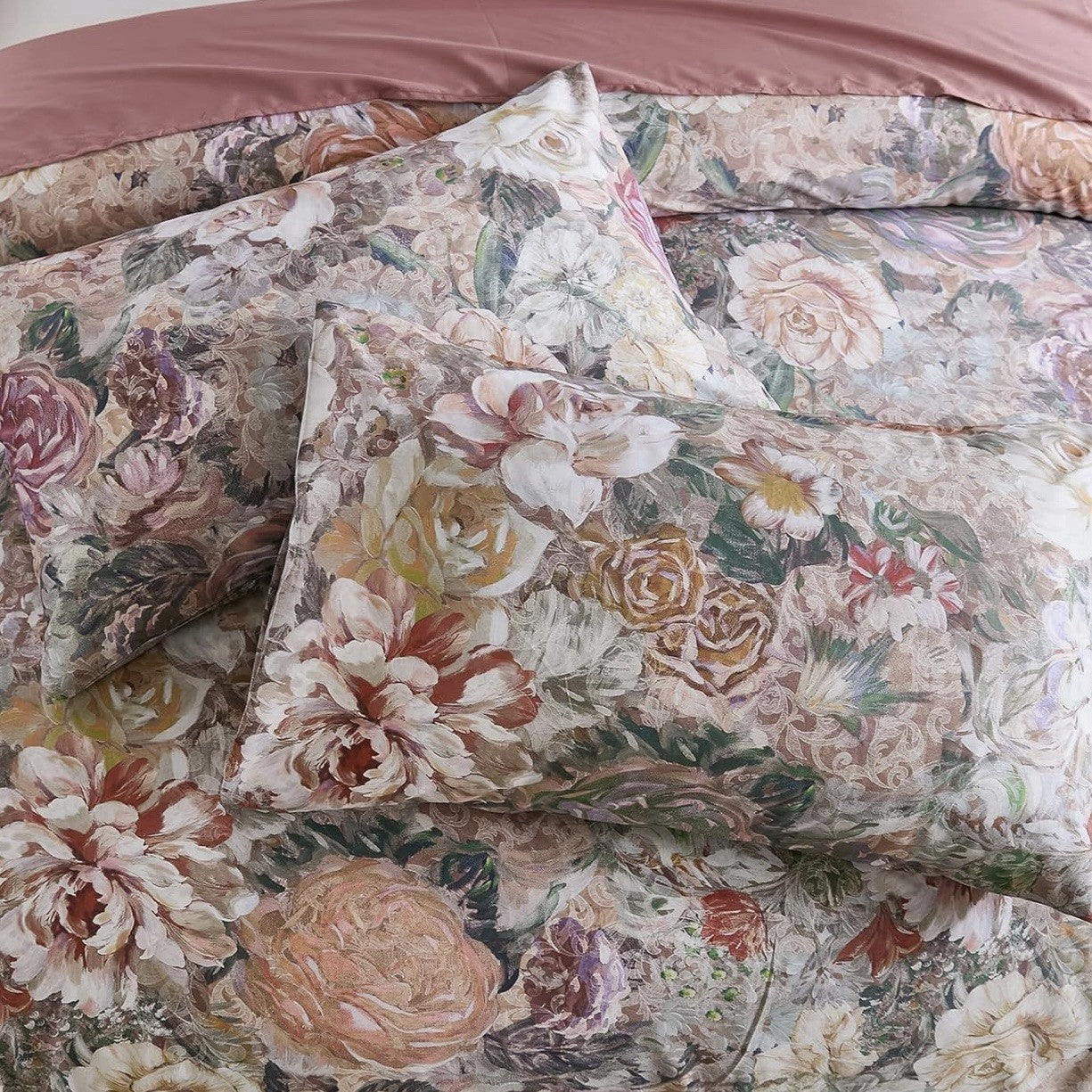 NEW Anthro Pink Floral Multicolor Queen / King Cotton Bedding Duvet & Sham Set