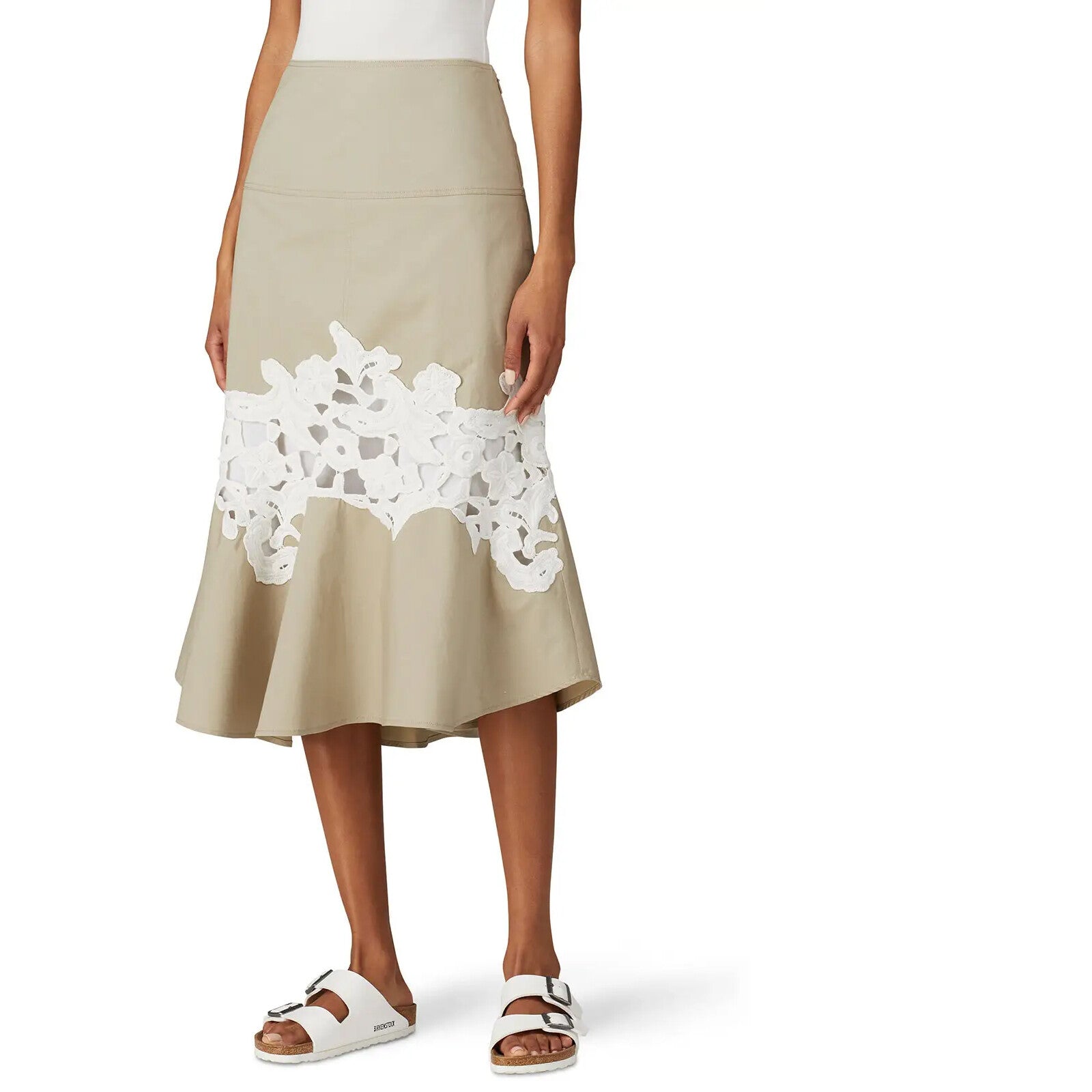 Derek Lam Khaki Floral Lace Khaki Applique Skirt - Size Medium / 8 | Retail $340